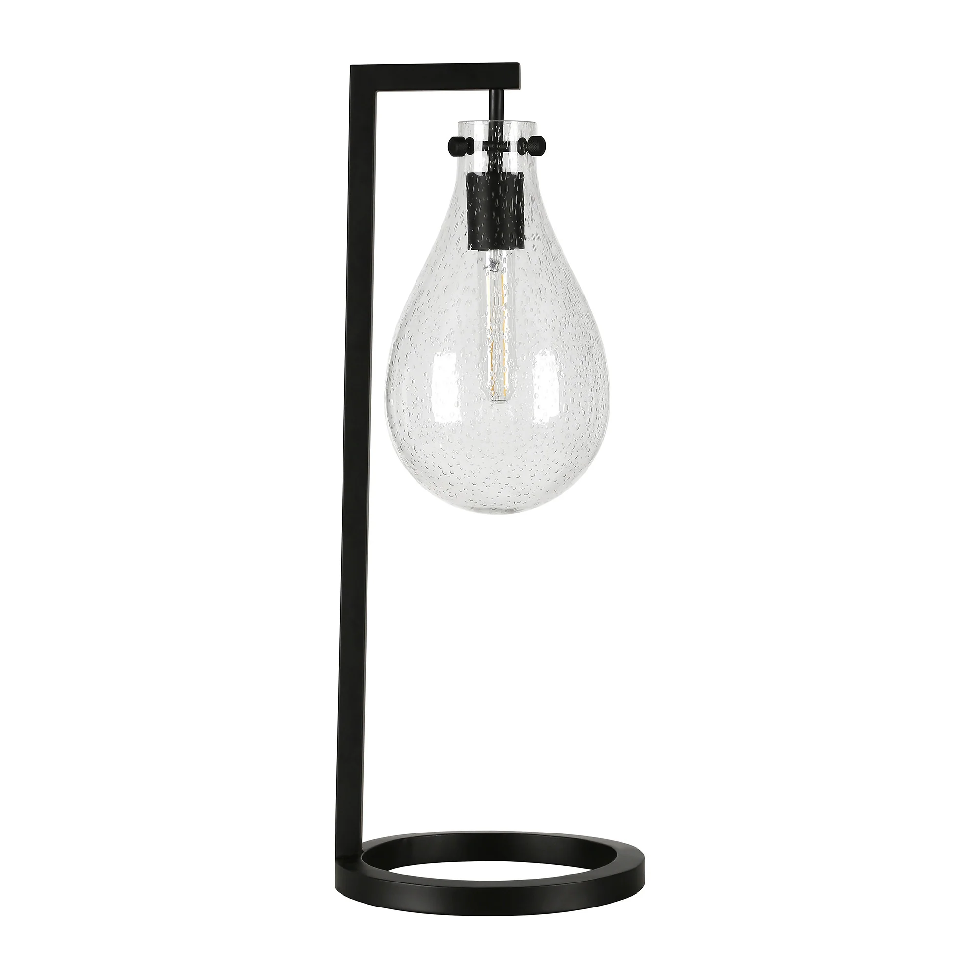 Black Metal Desk Table Lamp With Clear Seeded Novelty Shade By Homeroots