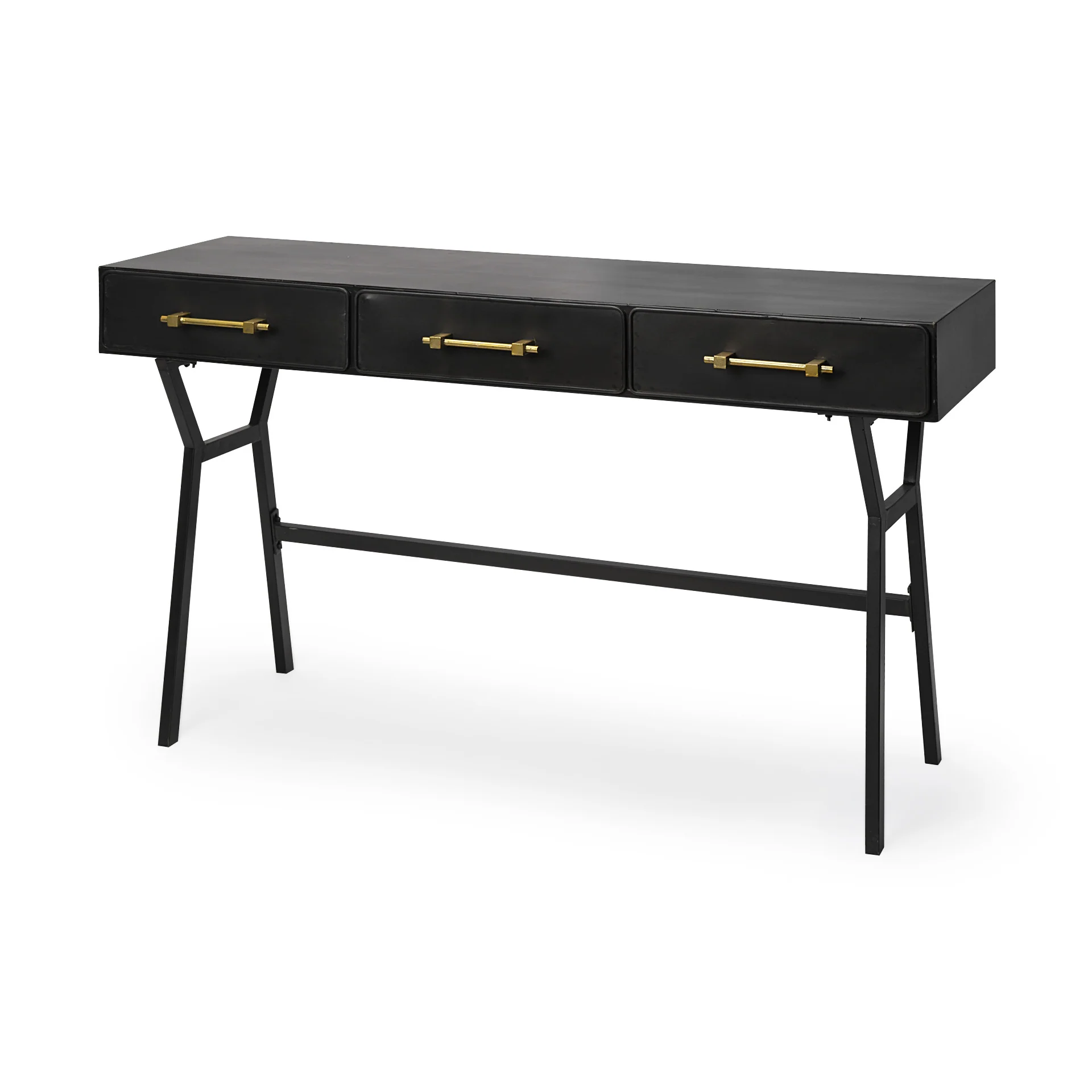 Black Metal Matte Finish Writing Desk With 3 Drawers By Homeroots
