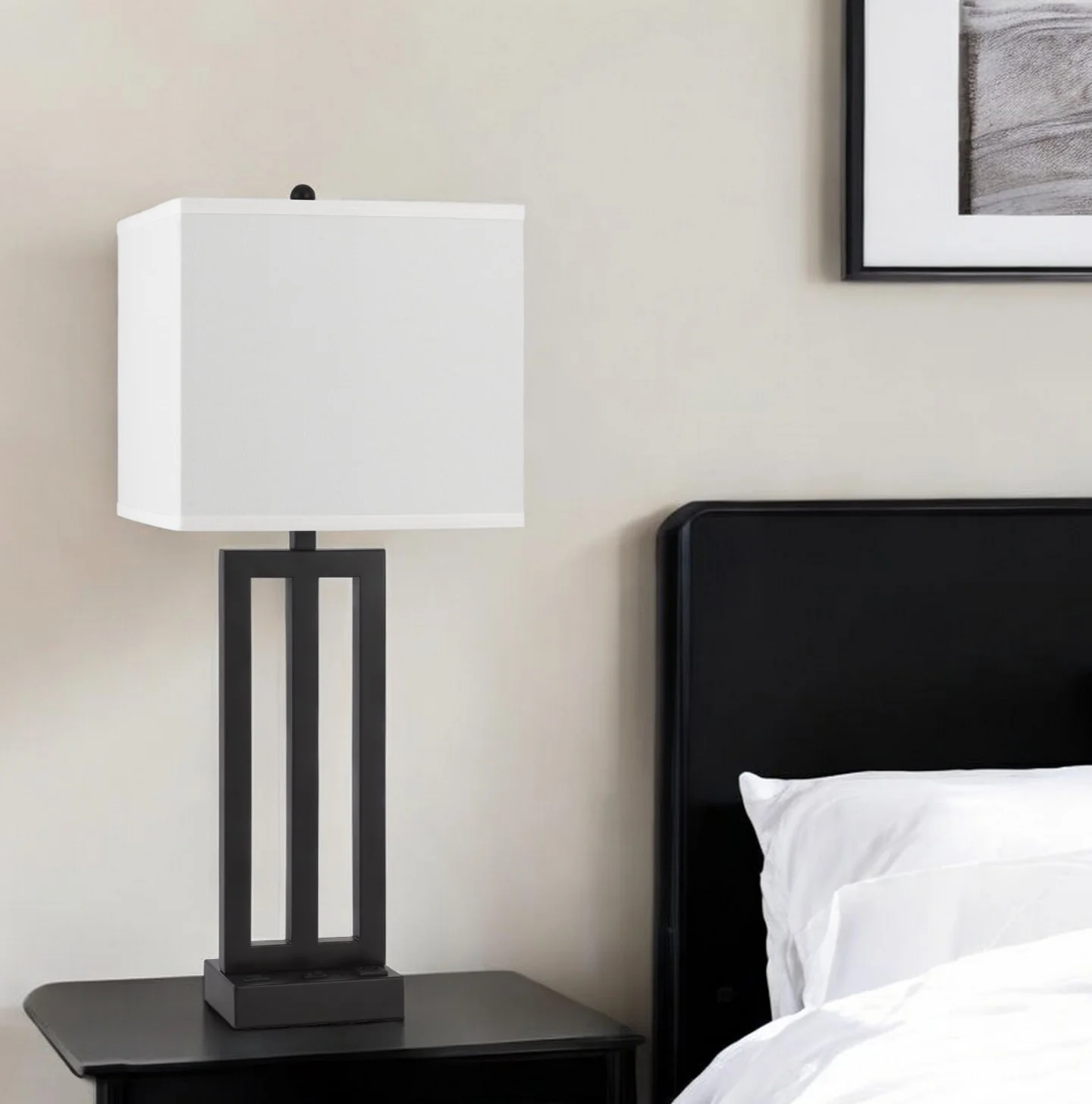 Black Metal USB Table Lamp With White Shade By Homeroots