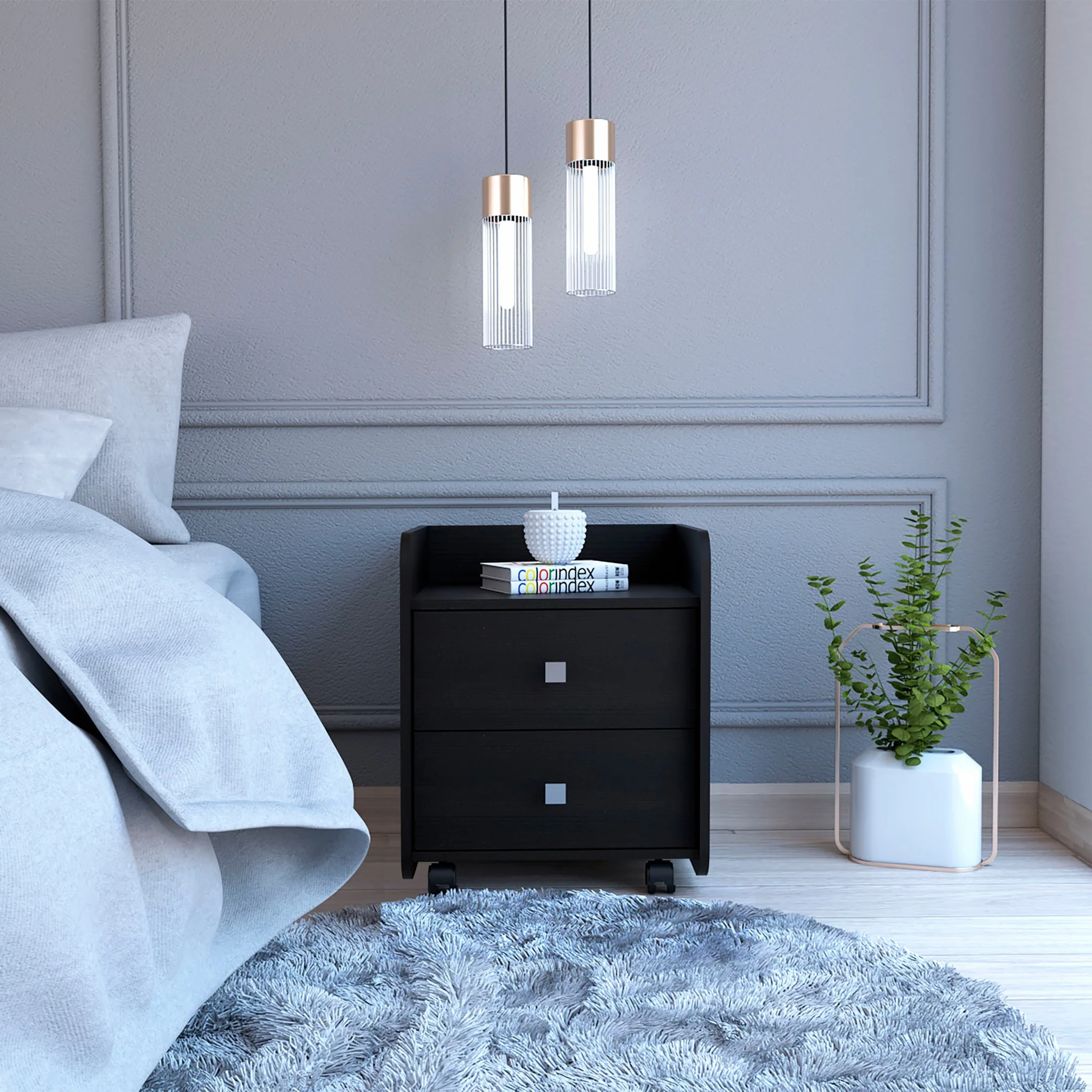 Black Nightstand with Two Drawers By Homeroots