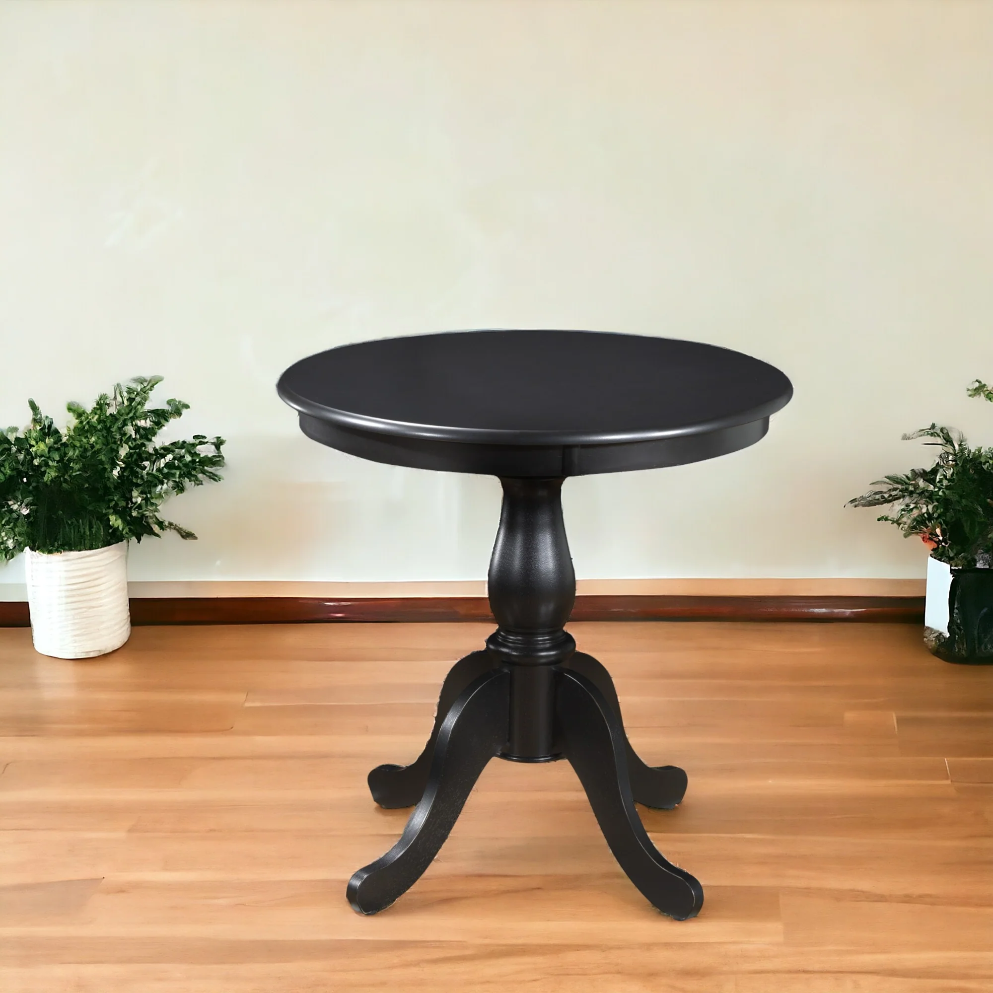 Black Rounded Solid Manufactured Wood And Solid Wood Pedestal Base Dining Table By Homeroots