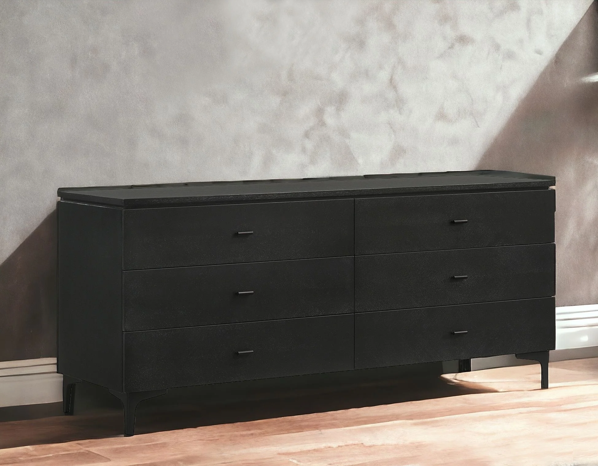Black Six Drawer Double Dresser By Homeroots