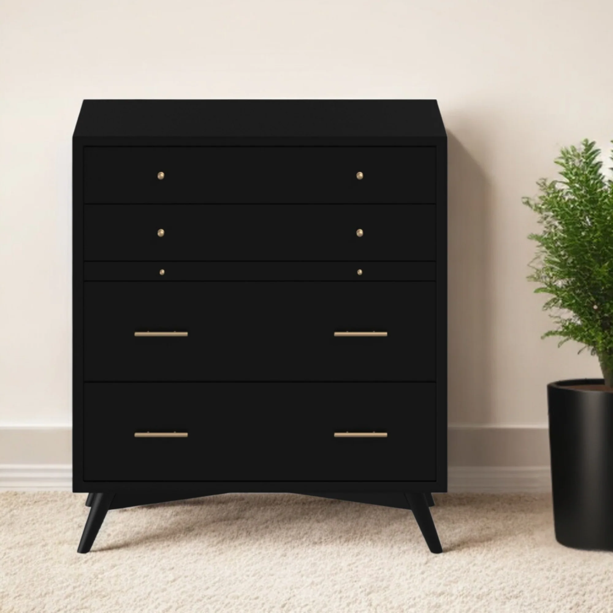 Black Solid Wood Four Drawer Chest By Homeroots