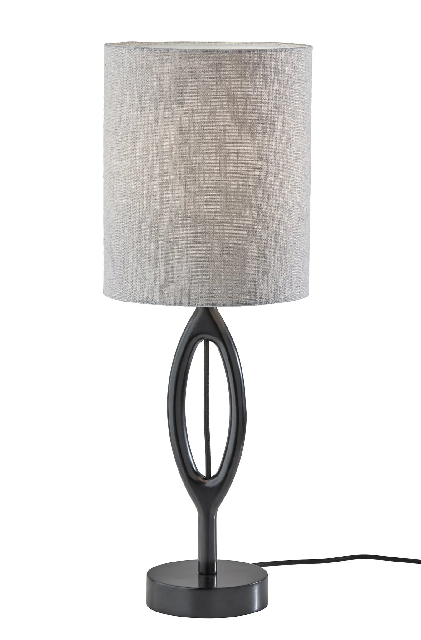 Black Solid Wood Round Table Lamp With Gray Drum Shade By Homeroots