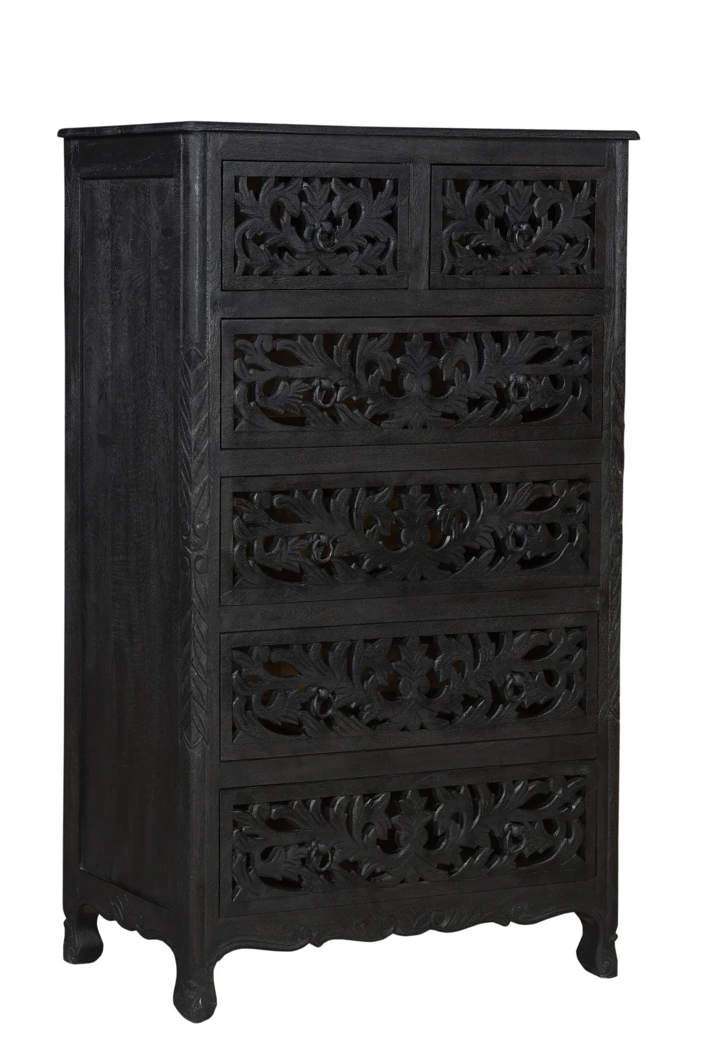 Black Solid Wood Six Drawer Chest By Homeroots
