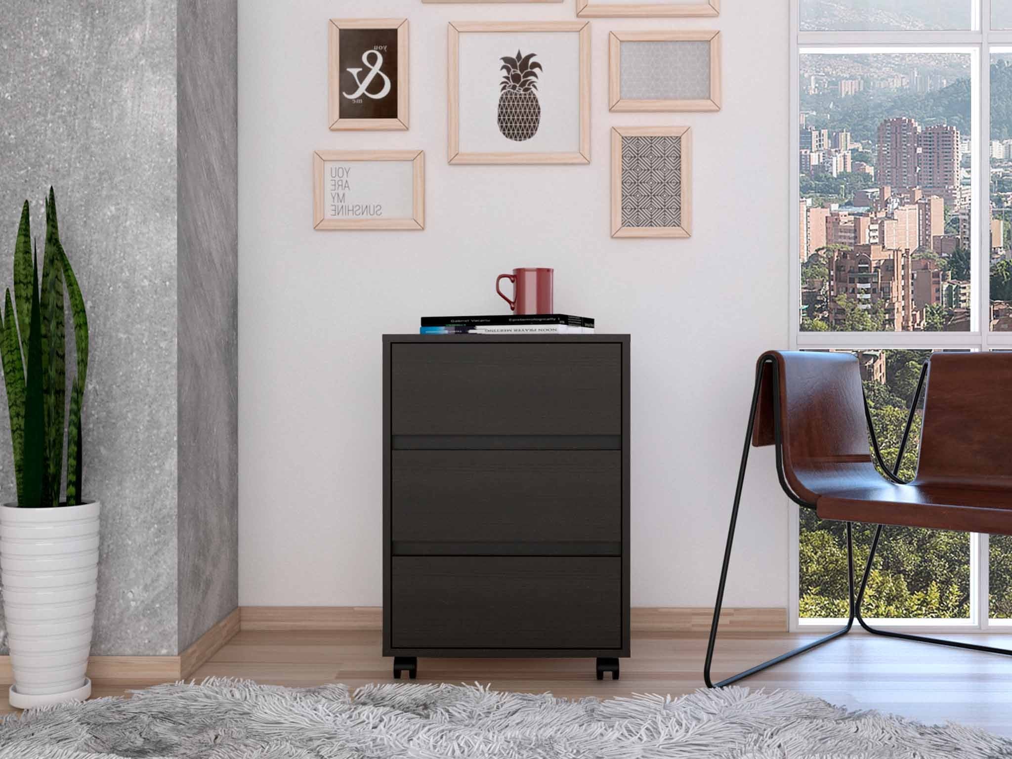 Black Three Drawer Rolling Cabinet By Homeroots