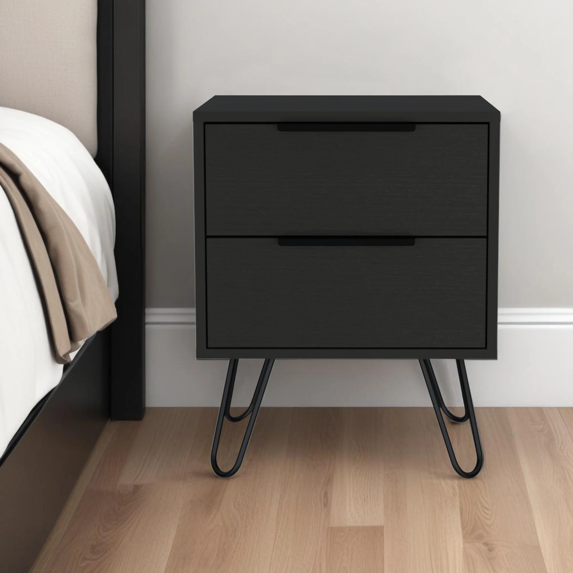 Black Two Drawer Faux Wood Nightstand By Homeroots
