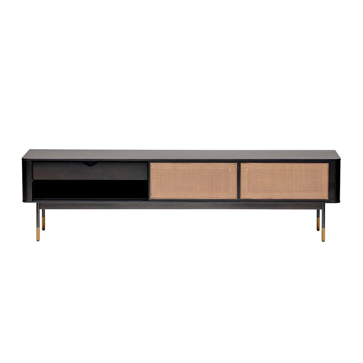 Black Wood and Wicker Media Stand By Homeroots