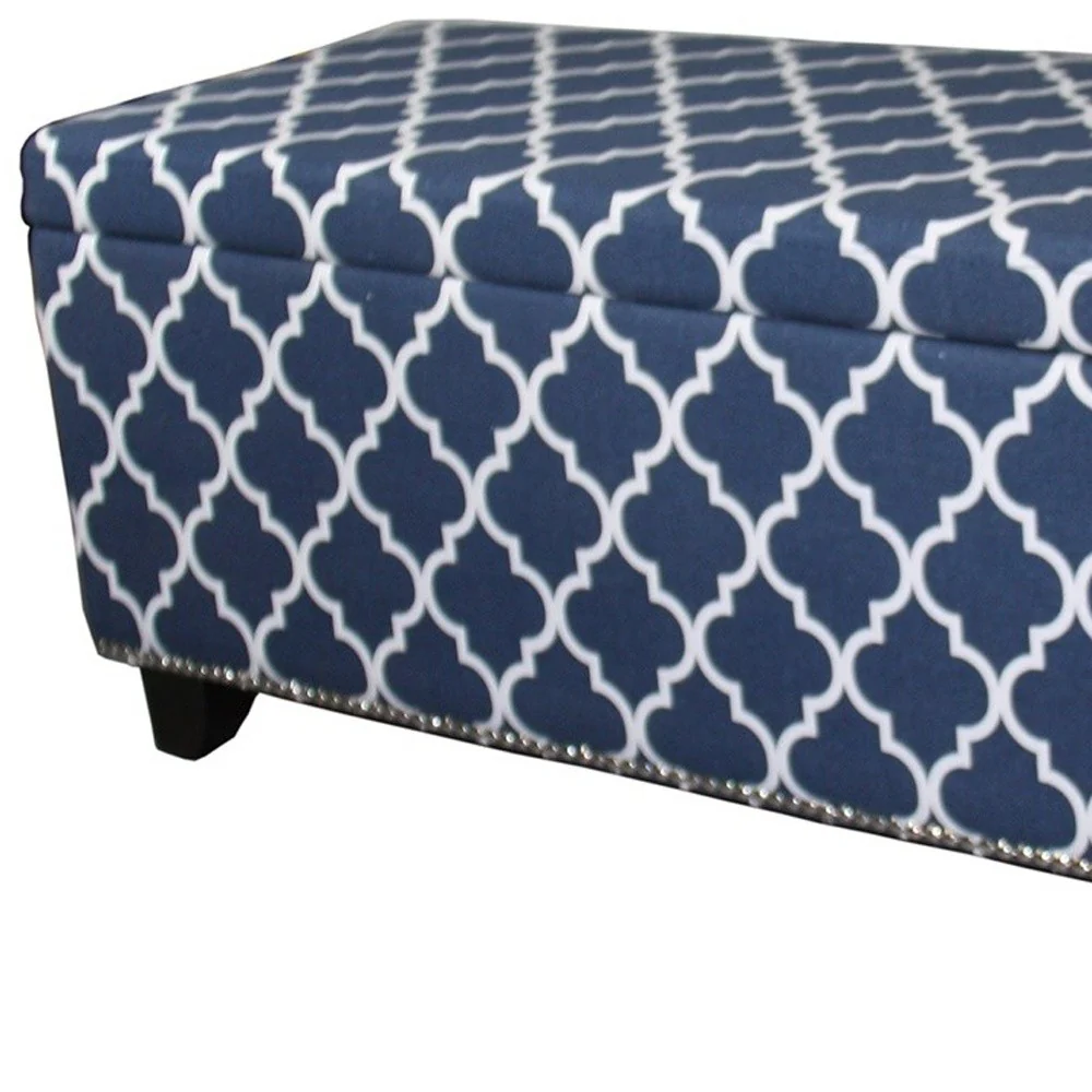 Blue and White Quatrefoil Storage Bench By Homeroots - Image 7