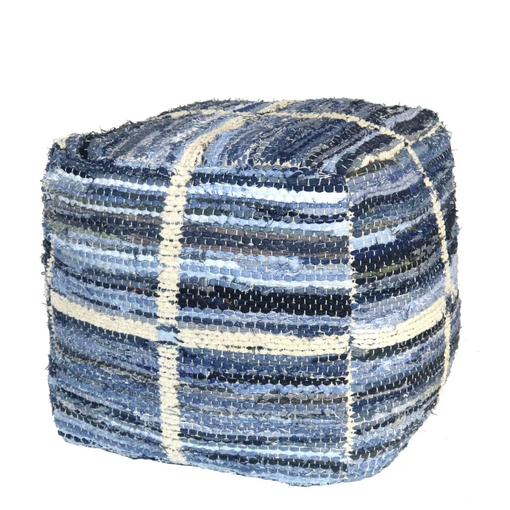 Blue Striped Square Pouf By Homeroots - Image 5