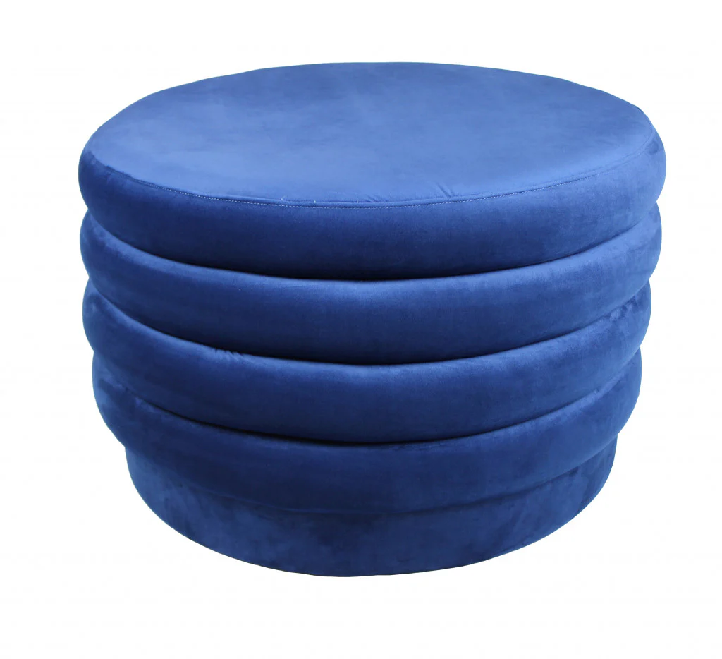 Blue Velvet Tufted Round Cocktail Ottoman By Homeroots