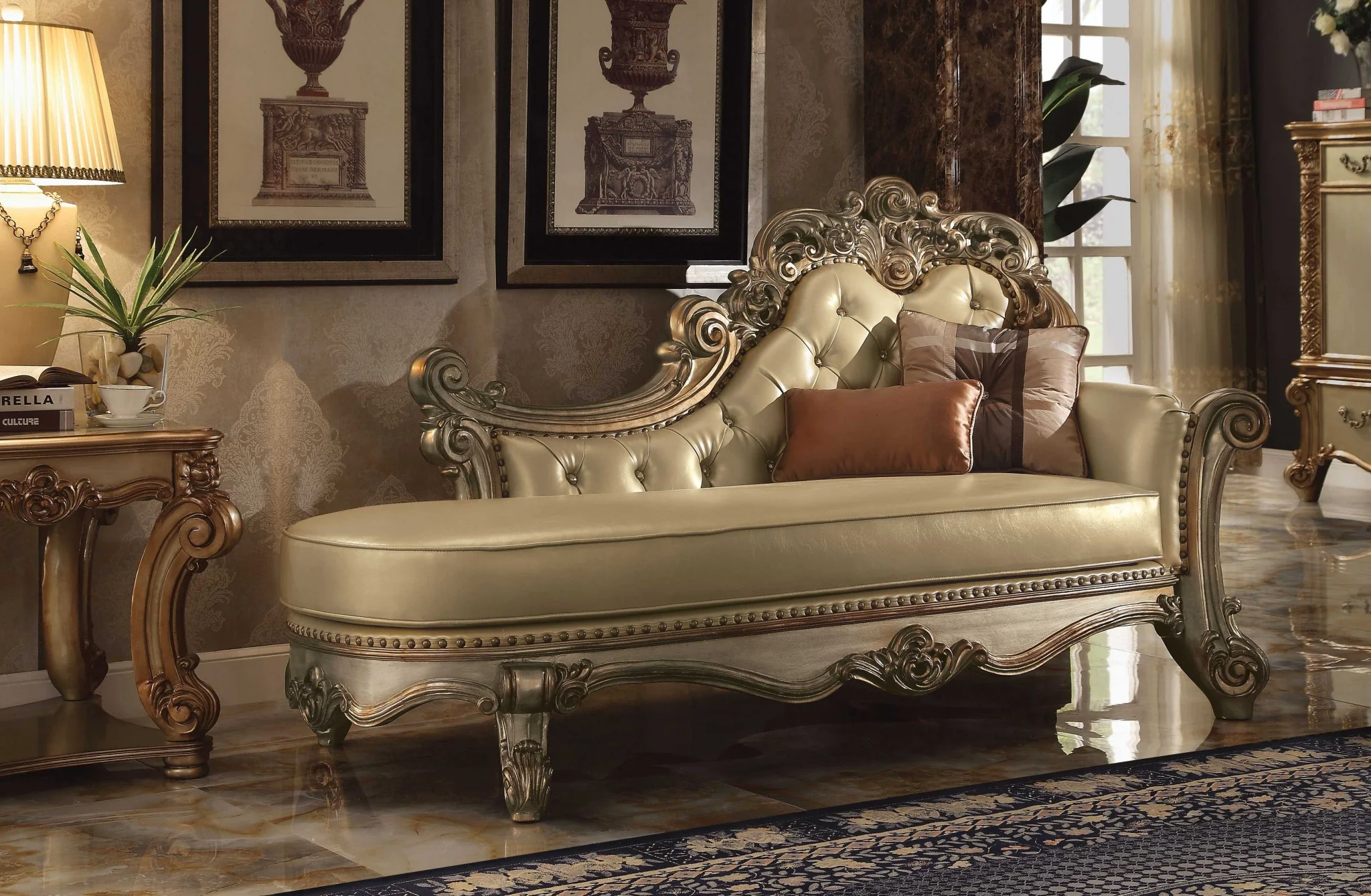 Bone Polyurethane Chaise & Pillows By Homeroots
