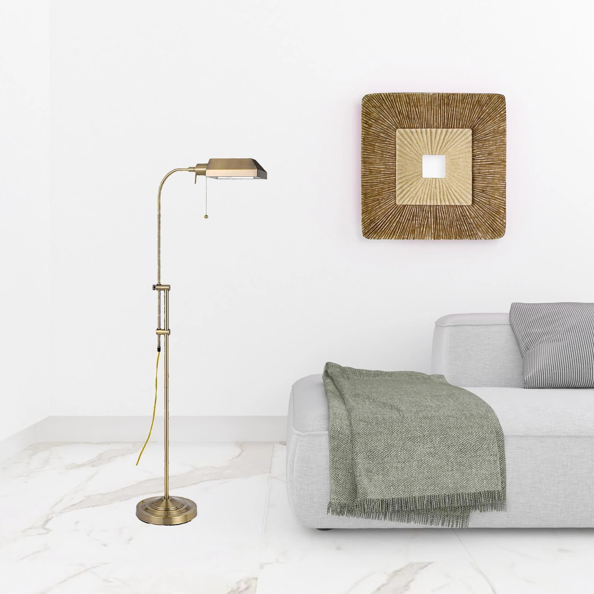 Brass Adjustable Traditional Shaped Floor Lamp With Bronze Square Shade By Homeroots - Image 2