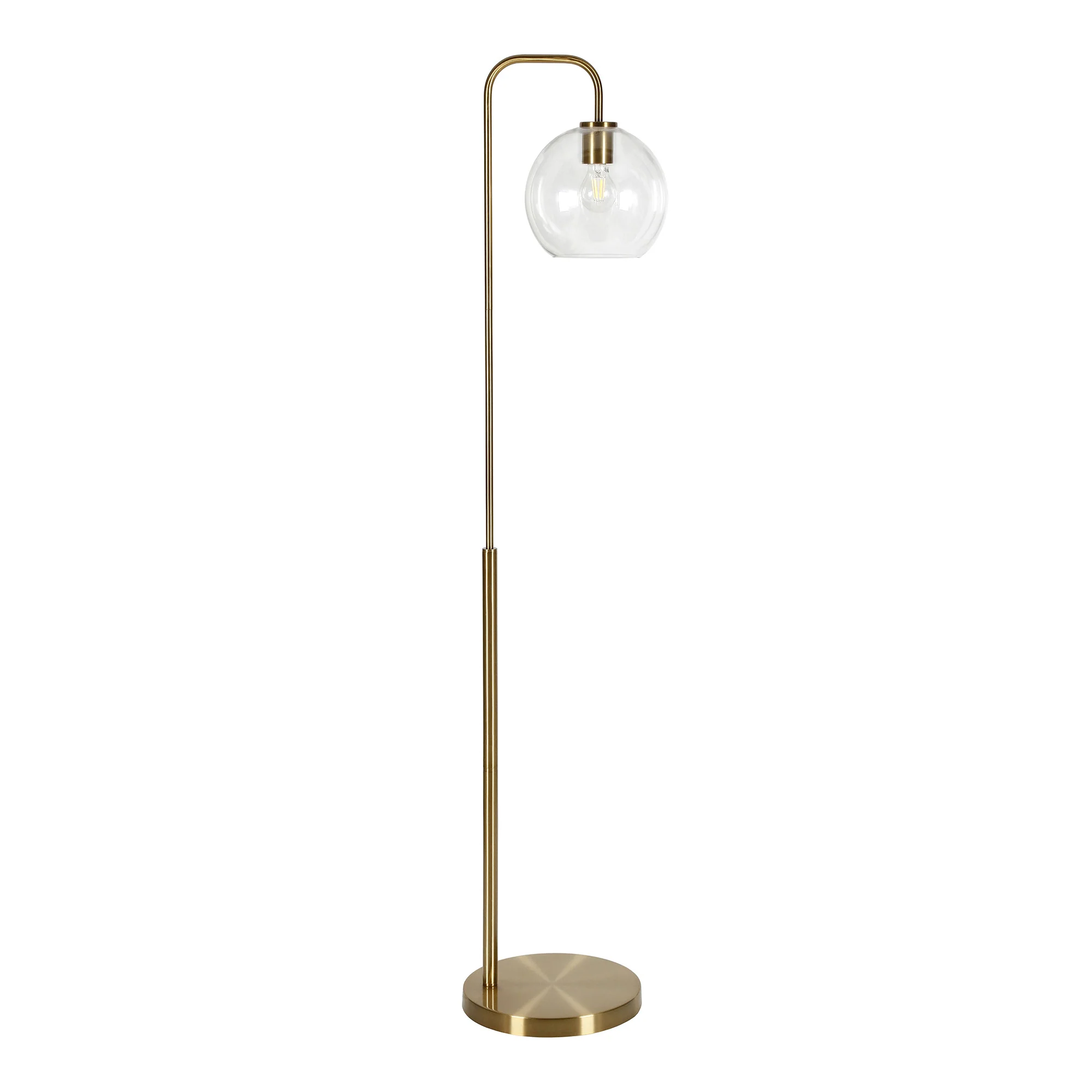 Brass Arched Floor Lamp With Clear Transparent Glass Globe Shade By Homeroots