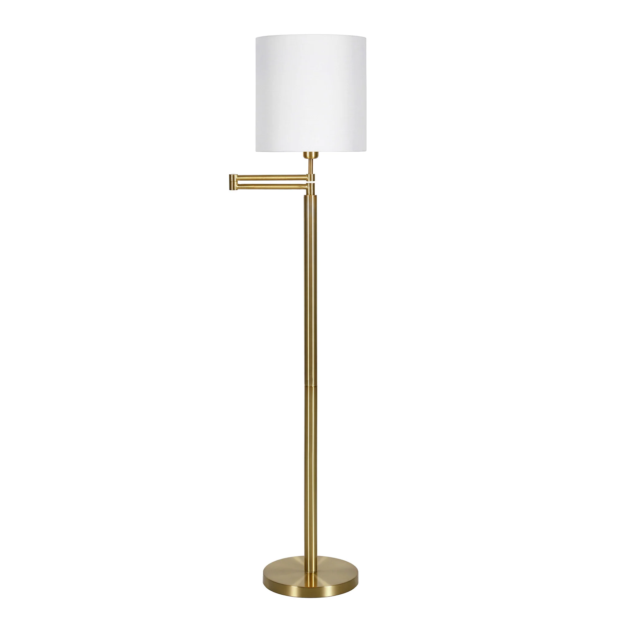 Brass Swing Arm Floor Lamp With White Frosted Glass Drum Shade By Homeroots