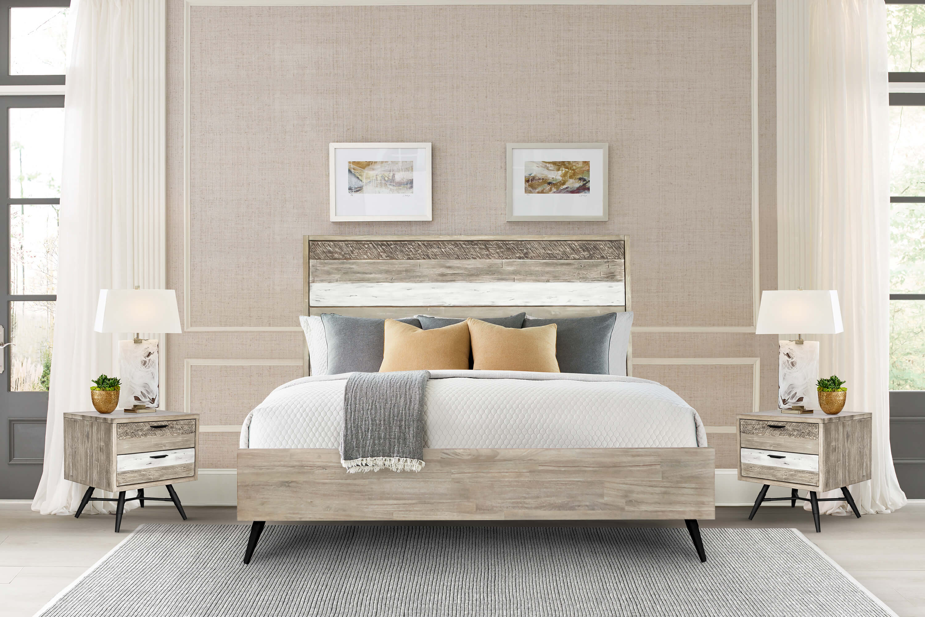 Bridges 3 Piece King Bedroom Set in Two-Tone Acacia Wood By Armen Living