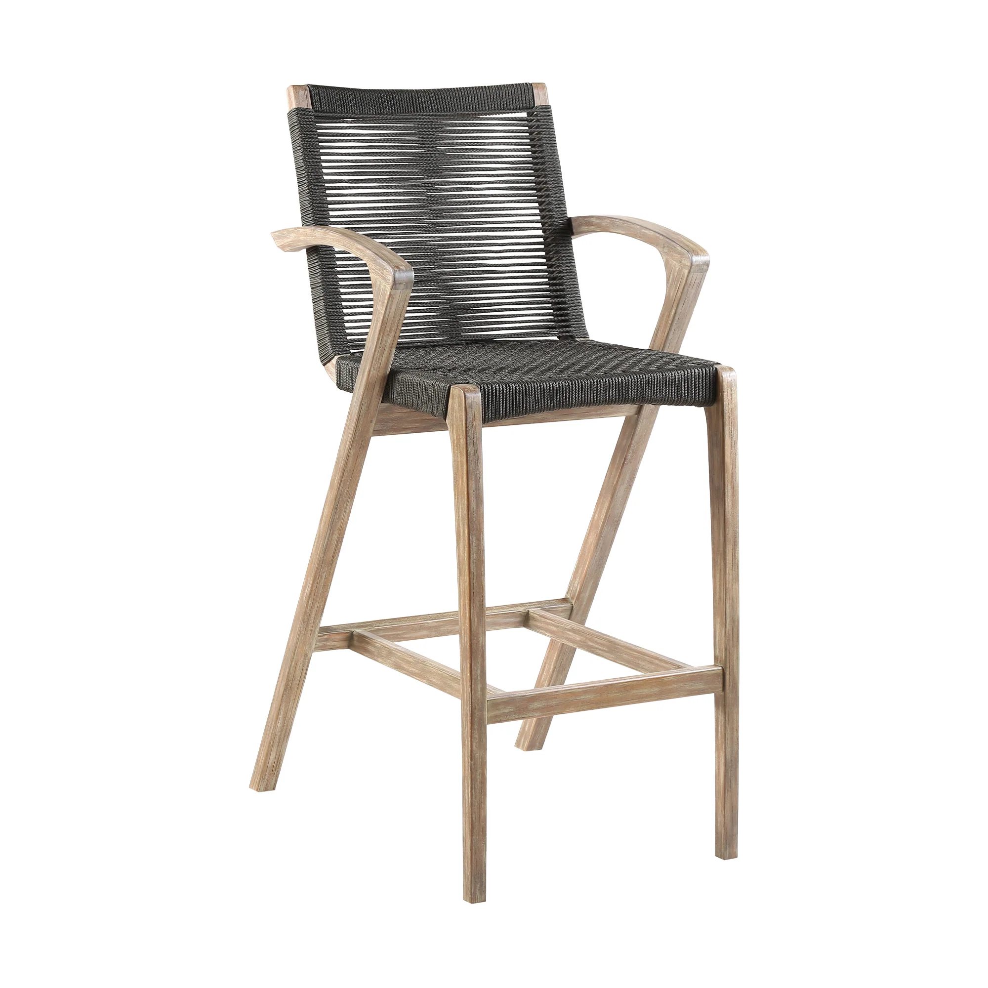 Brielle Outdoor Light Eucalyptus Wood and Charcoal Rope Bar Height Stool By Armen Living - Image 2