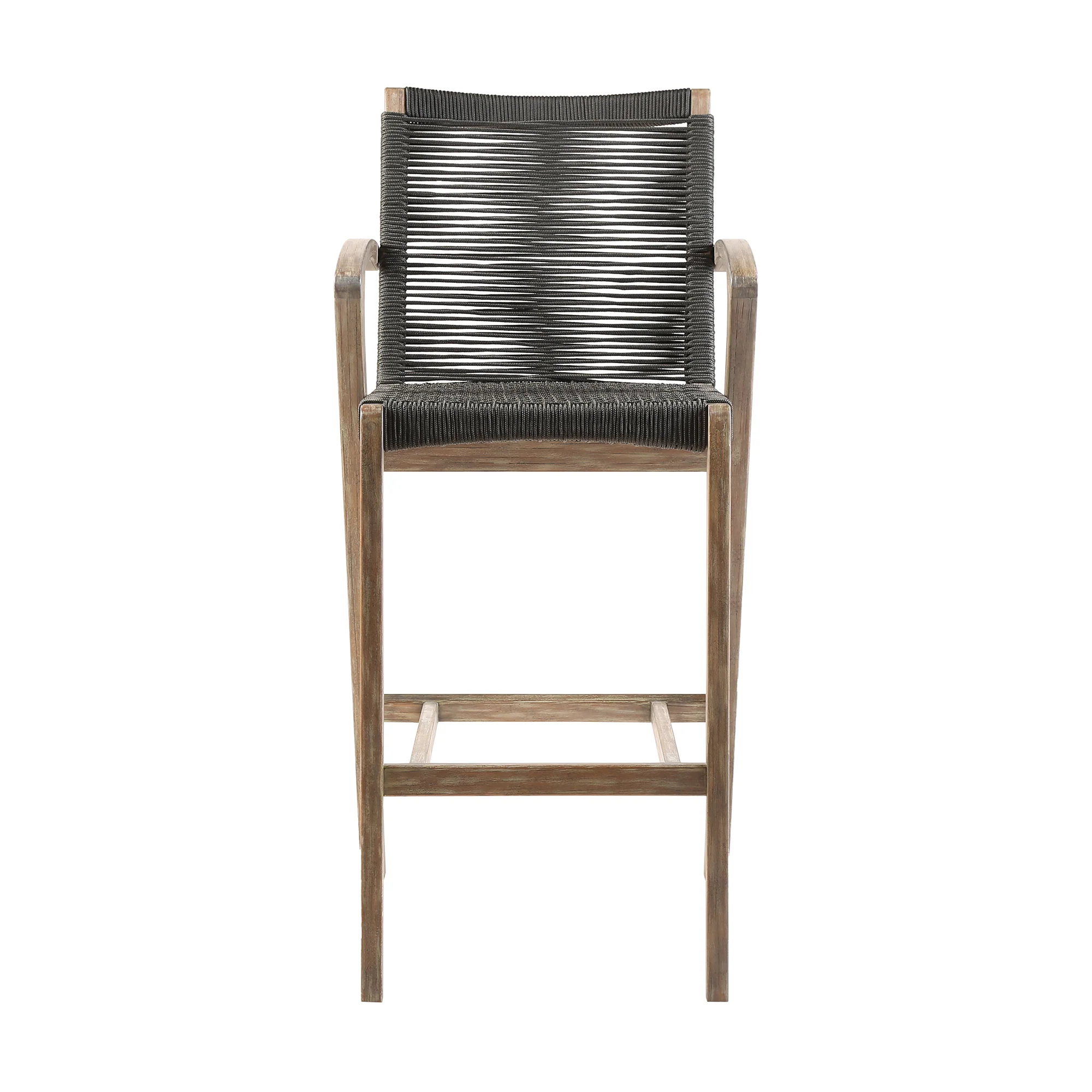 Brielle Outdoor Light Eucalyptus Wood and Charcoal Rope Bar Height Stool By Armen Living - Image 3
