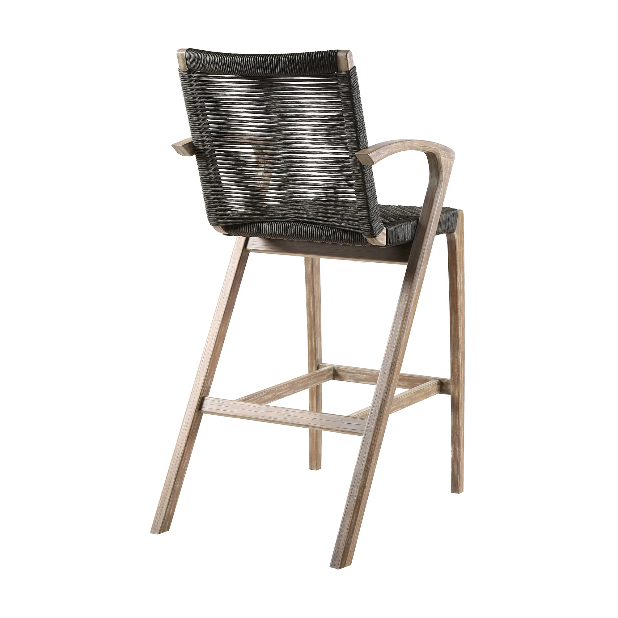 Brielle Outdoor Light Eucalyptus Wood and Charcoal Rope Bar Height Stool By Armen Living - Image 5