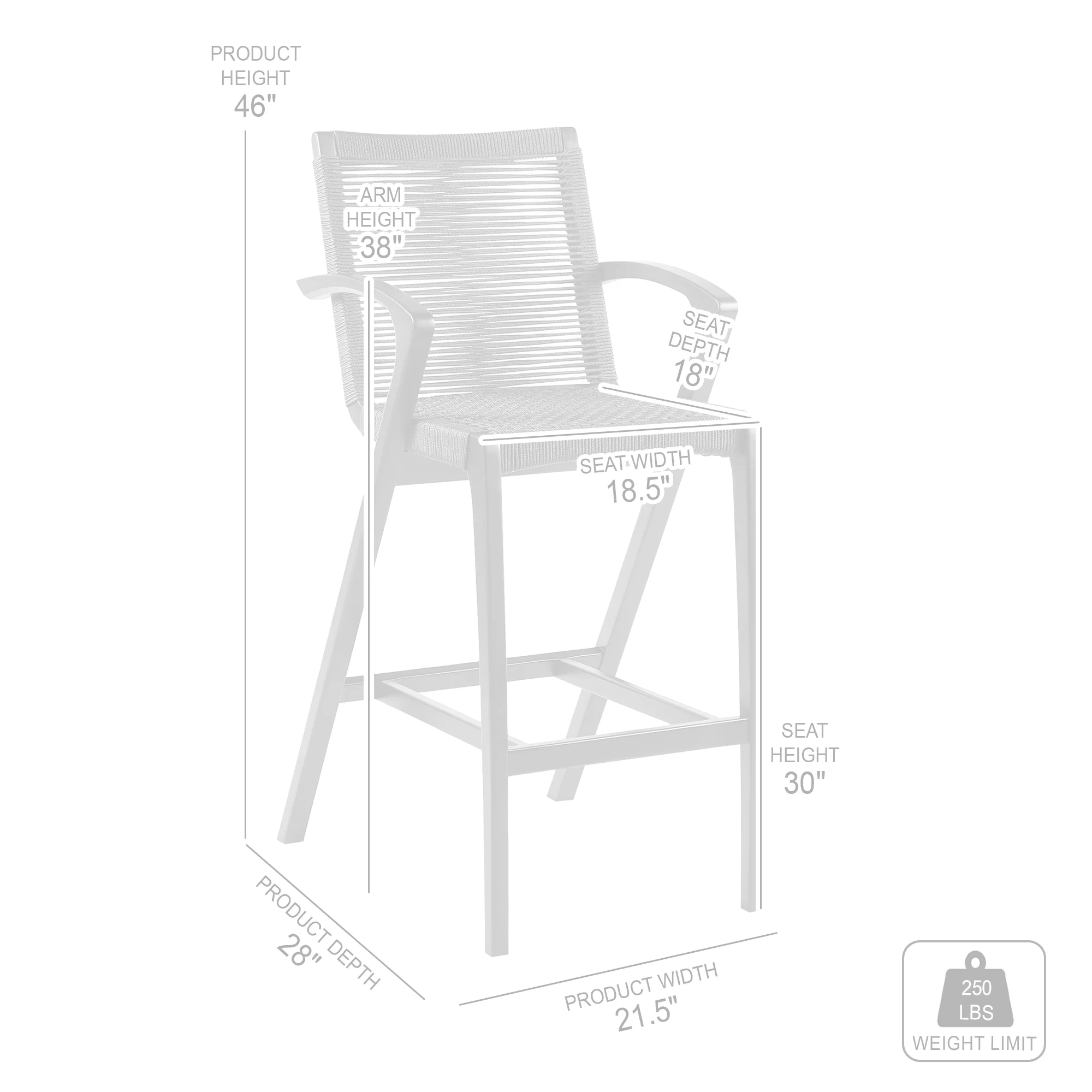 Brielle Outdoor Light Eucalyptus Wood and Charcoal Rope Bar Height Stool By Armen Living - Image 9