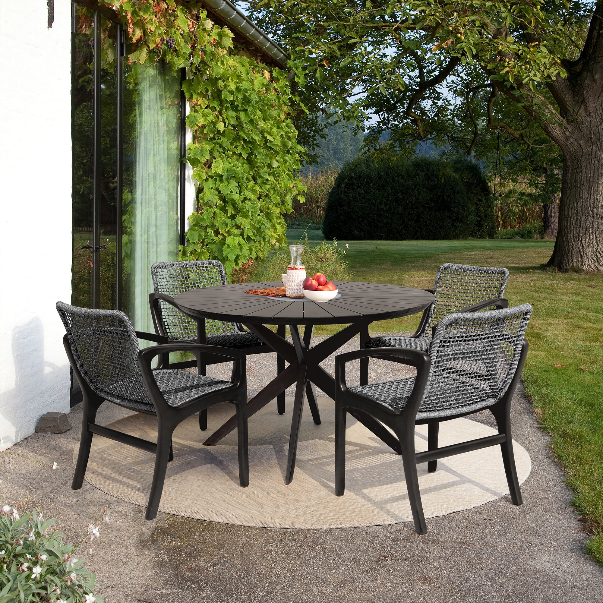 Brighton Outdoor Patio Dining Chair in Dark Eucalyptus Wood and Grey Rope By Armen Living - Image 3