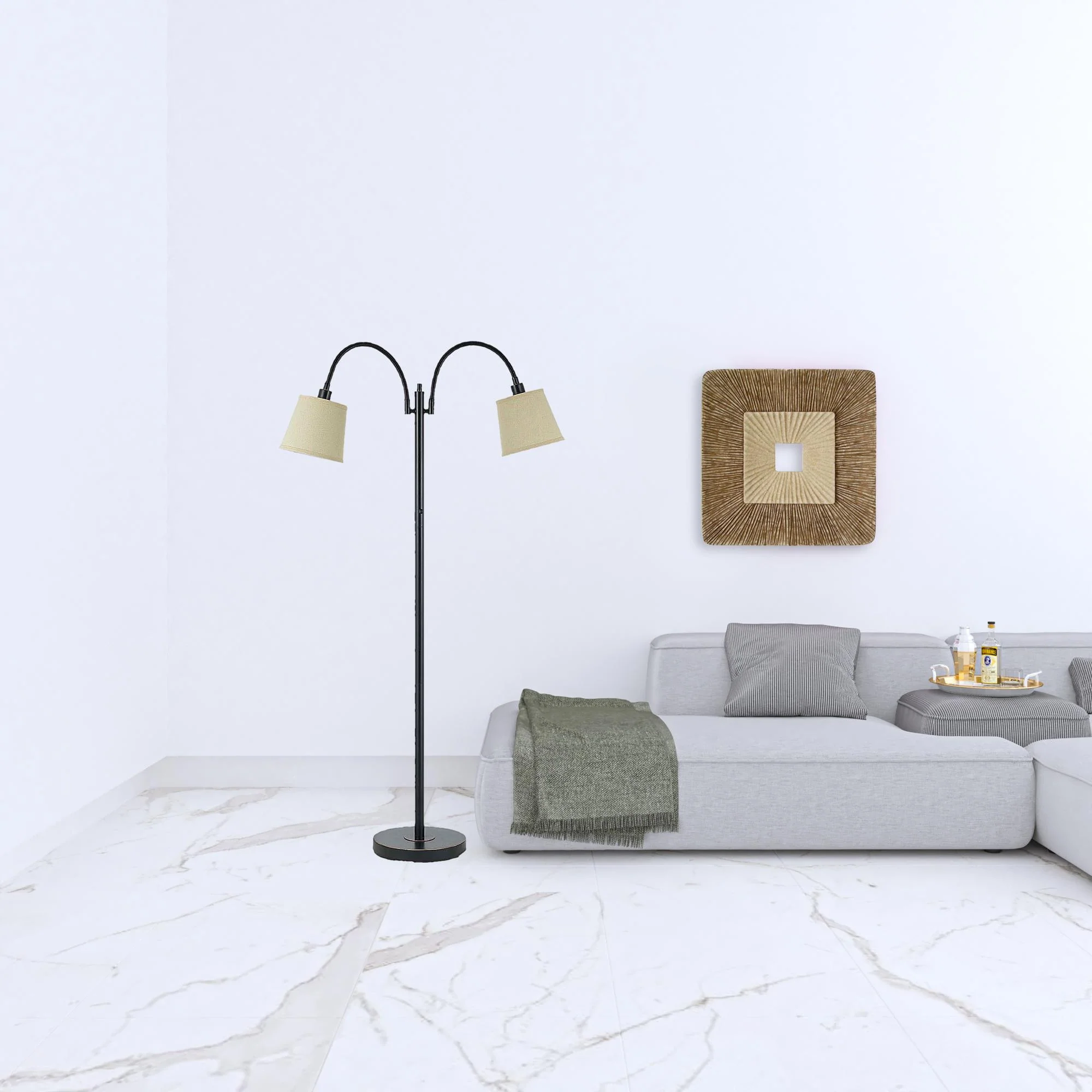 Bronze Two Light Traditional Shaped Floor Lamp With Tan Square Shade By Homeroots - Image 2