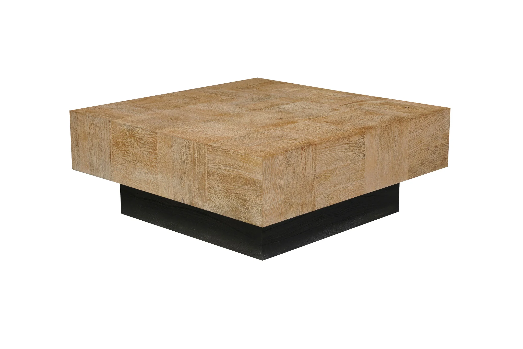 Brown and Black Solid Wood Square Block Coffee Table By Homeroots