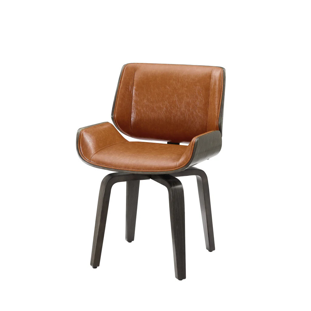 Brown And Black Upholstered Faux Leather Curved Back Dining Side Chair By Homeroots - Image 2