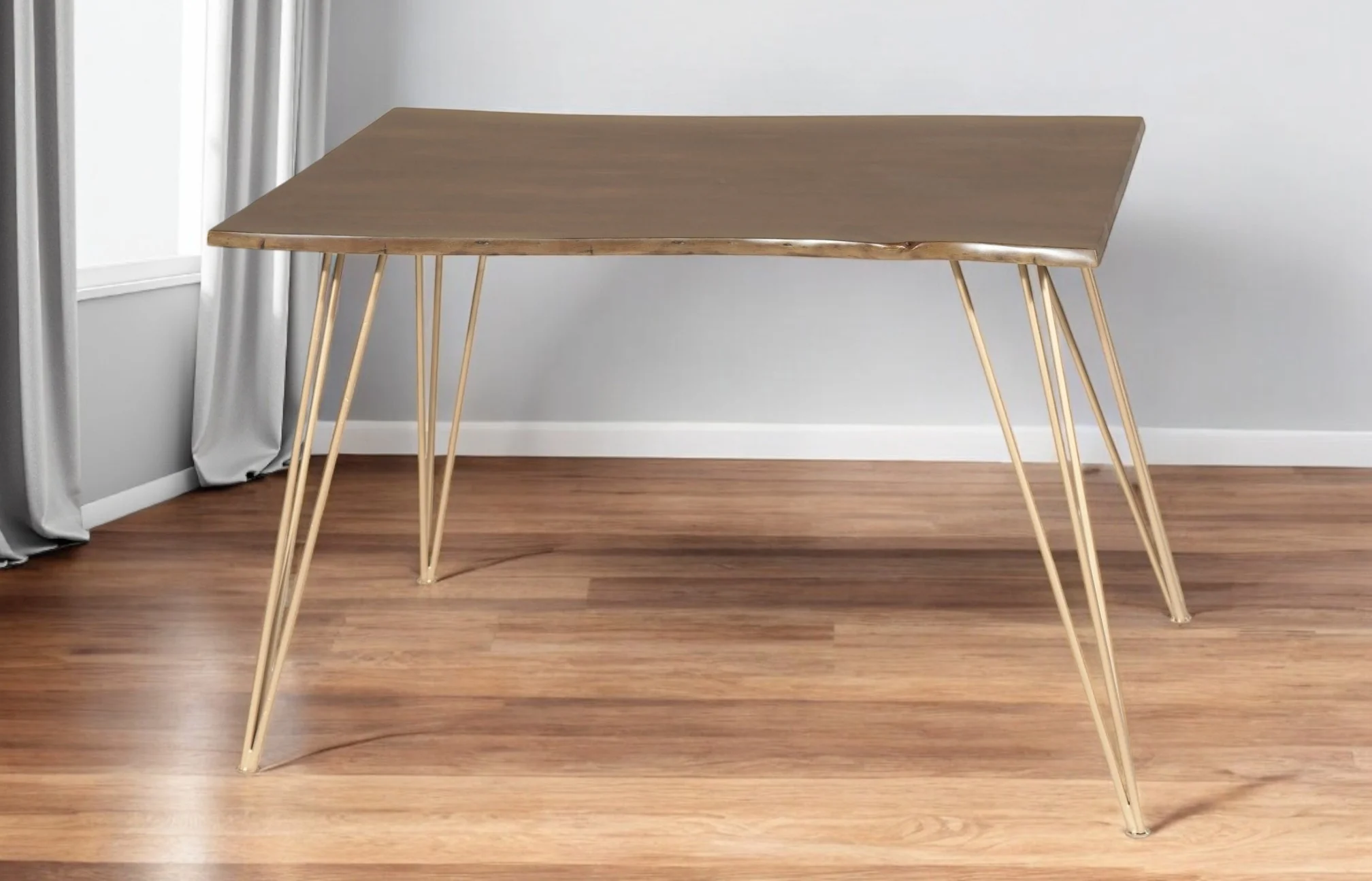Brown And Gold Solid Wood And Iron Dining Table By Homeroots