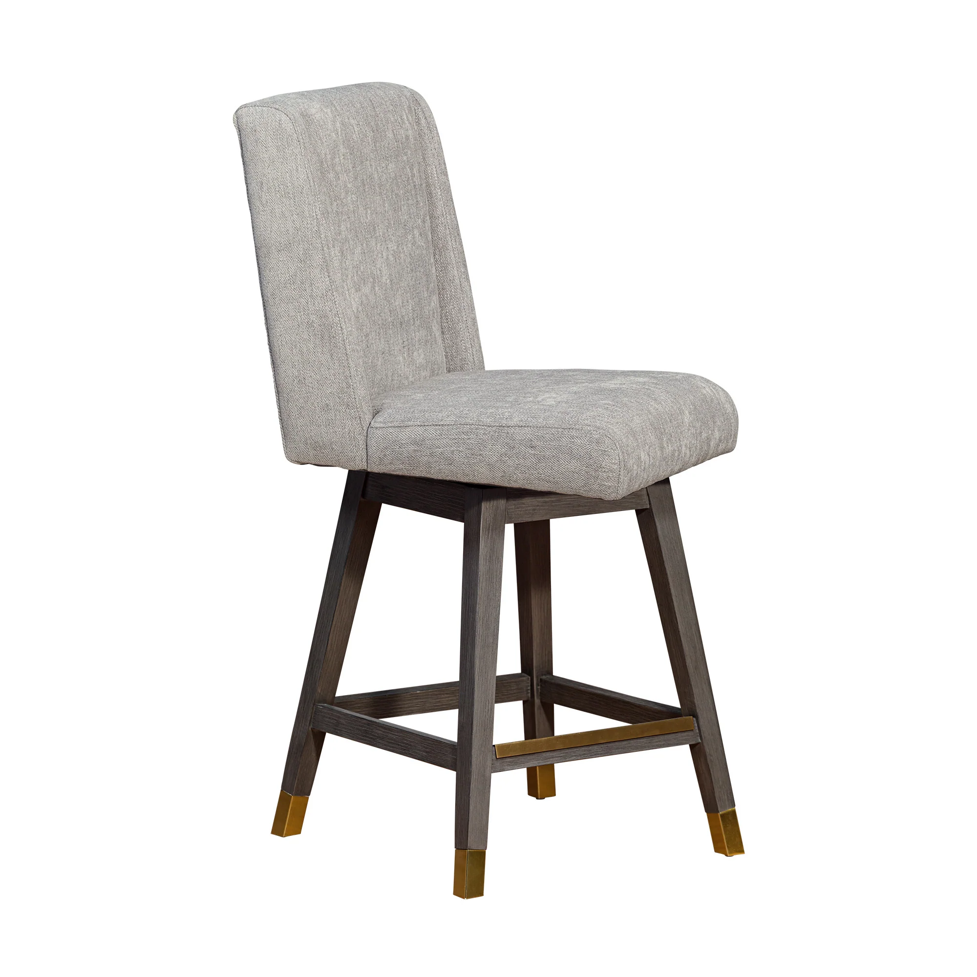 Brown and Gray Fabric and Solid Wood Counter Height Swivel Bar Chair By Homeroots - Image 3