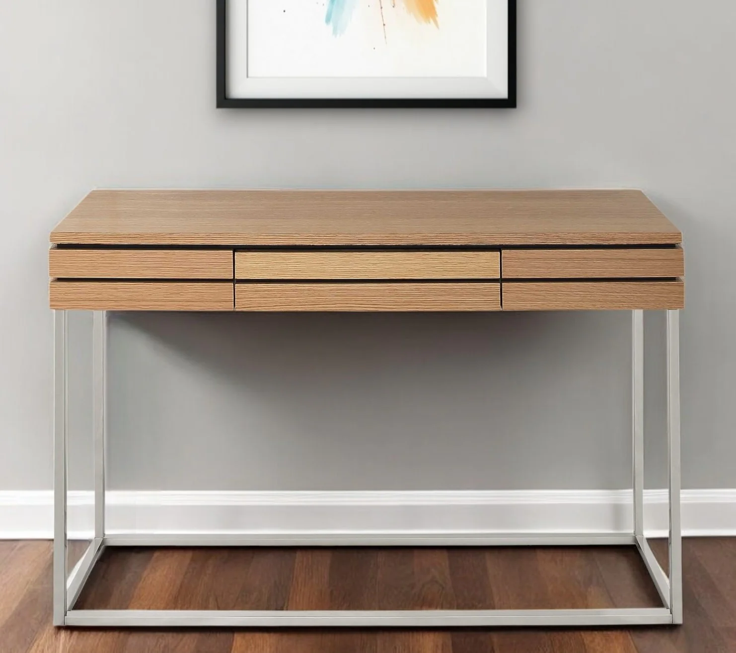 Brown and Silver Frame Console Table And Drawers By Homeroots