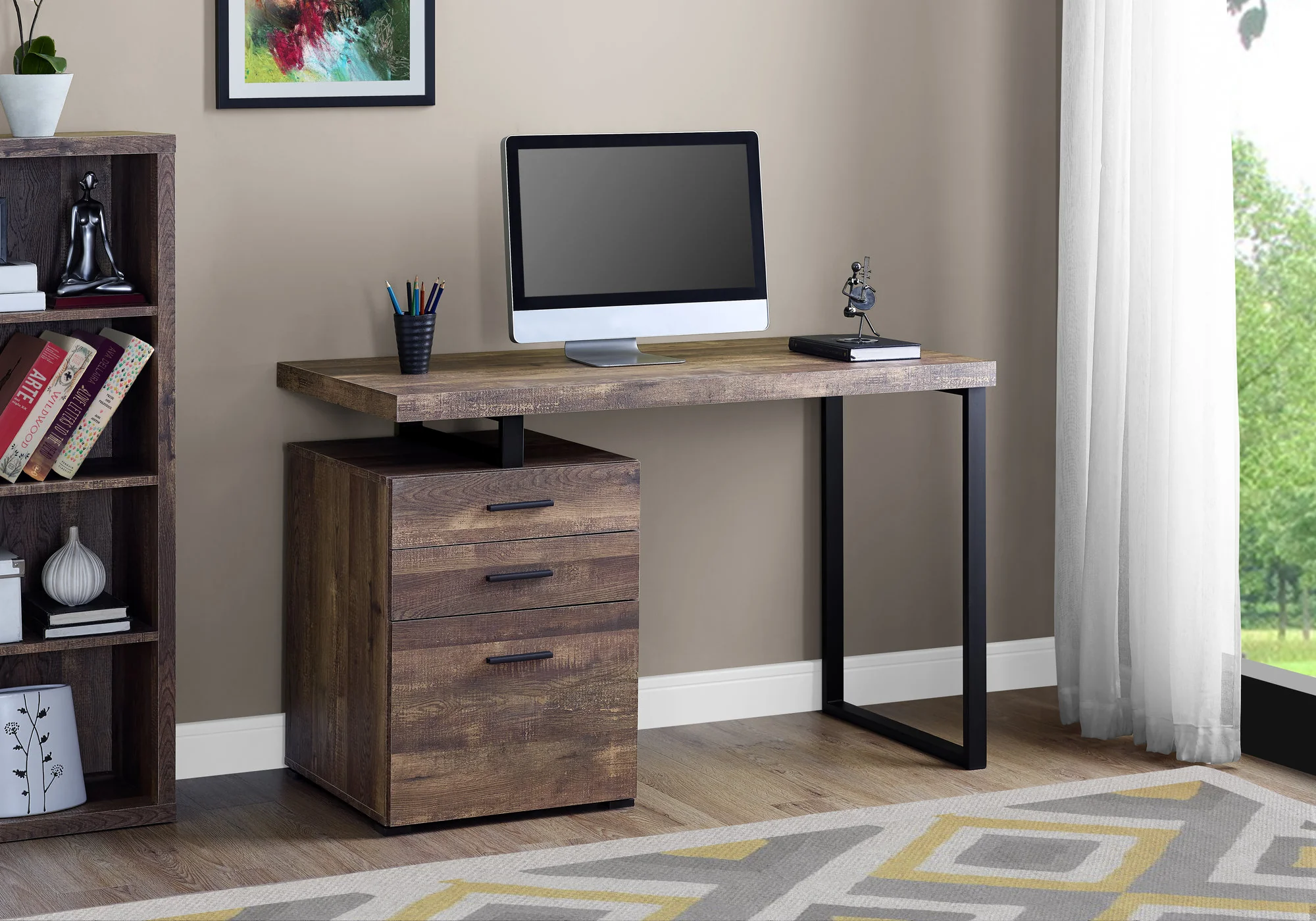 Brown Black Particle Board Hollow Core Metal Computer Desk By Homeroots - 333509