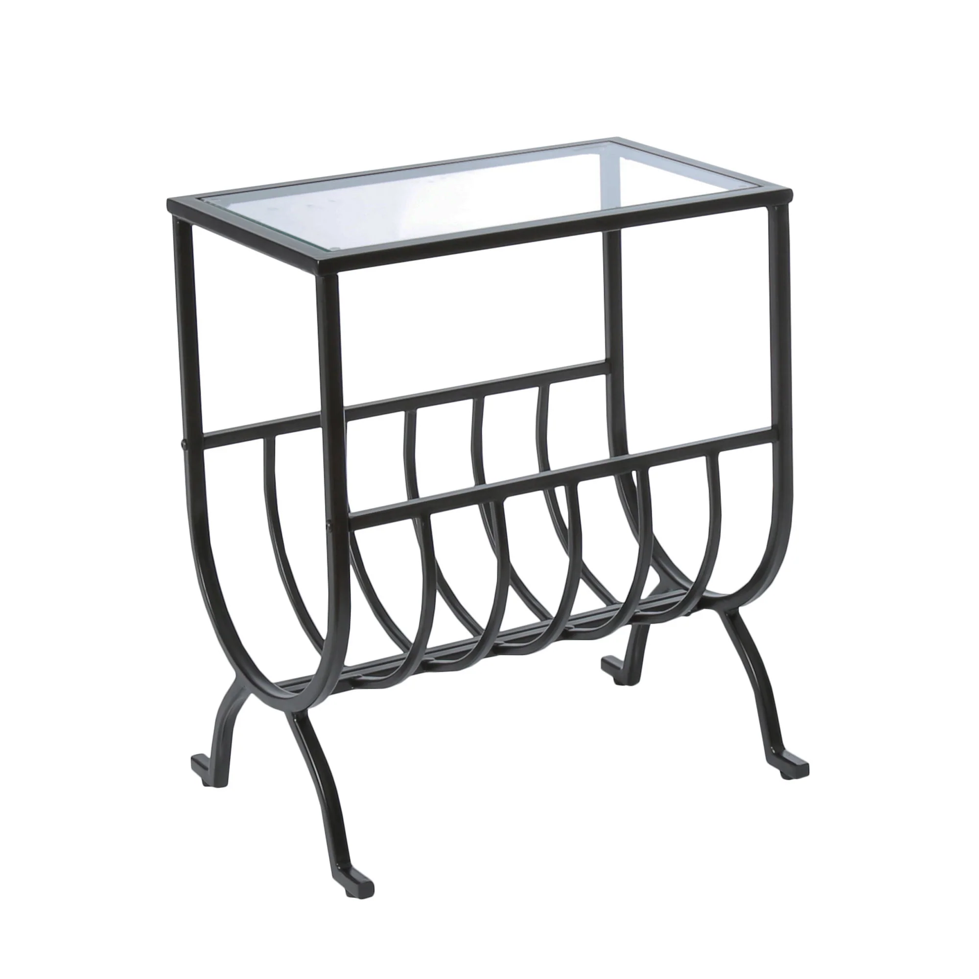 Brown Clear Metal Tempered Glass Accent Table By Homeroots