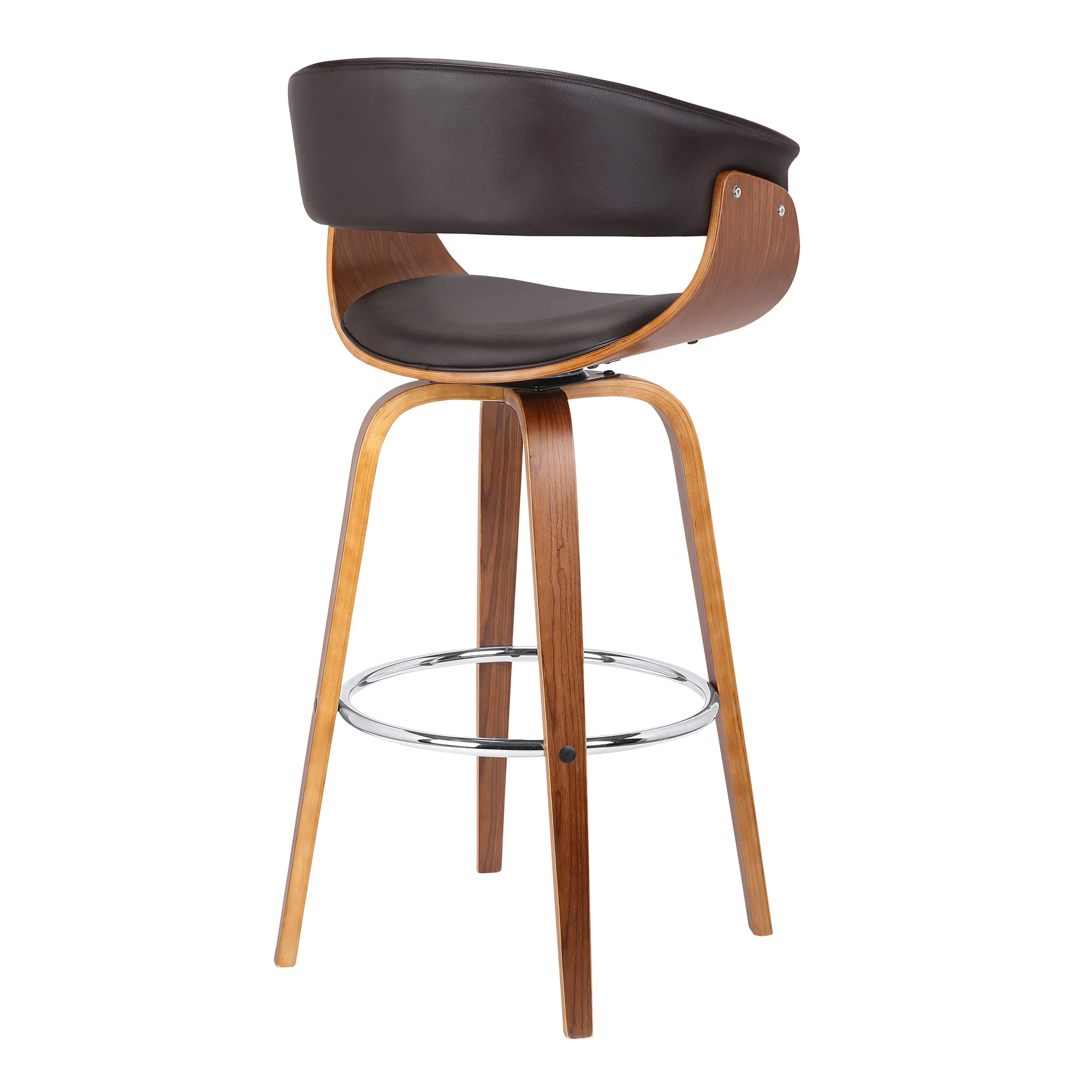 Brown Faux Leather And Iron Swivel Low Back Counter Height Bar Chair By Homeroots - Image 2