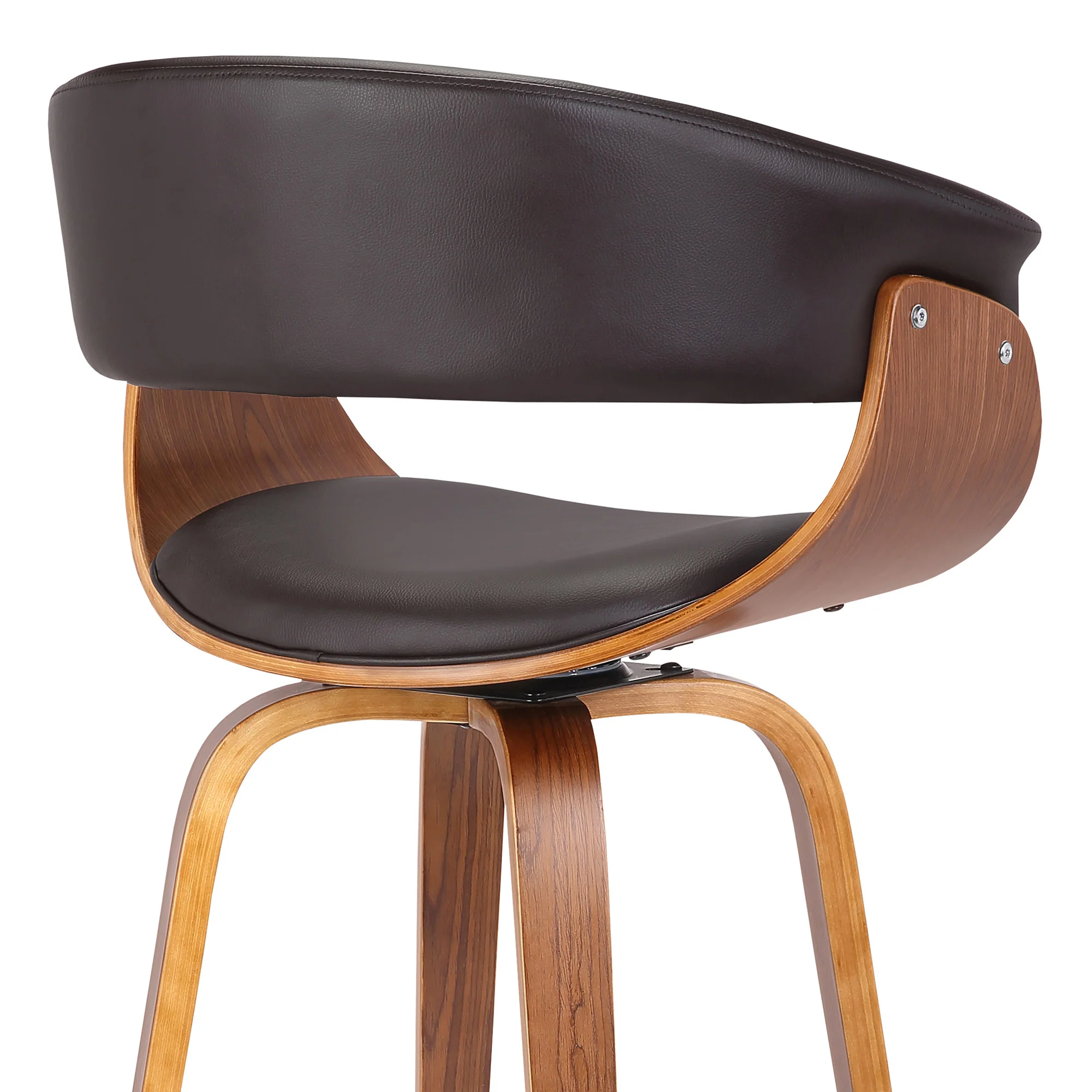 Brown Faux Leather And Solid Wood Swivel Low Back Bar Height Bar Chair By Homeroots - Image 6
