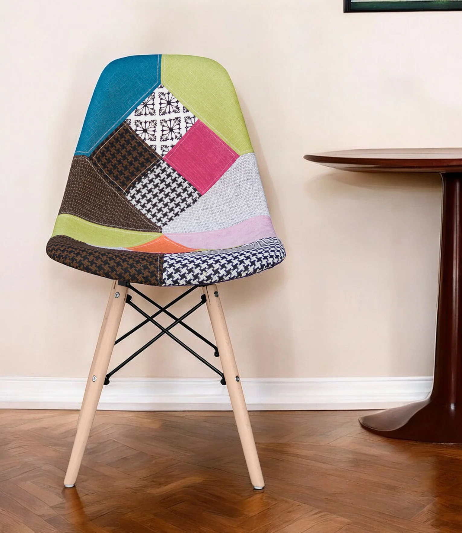 Brown Green and Pink And Natural Upholstered Fabric Dining Side Chair By Homeroots