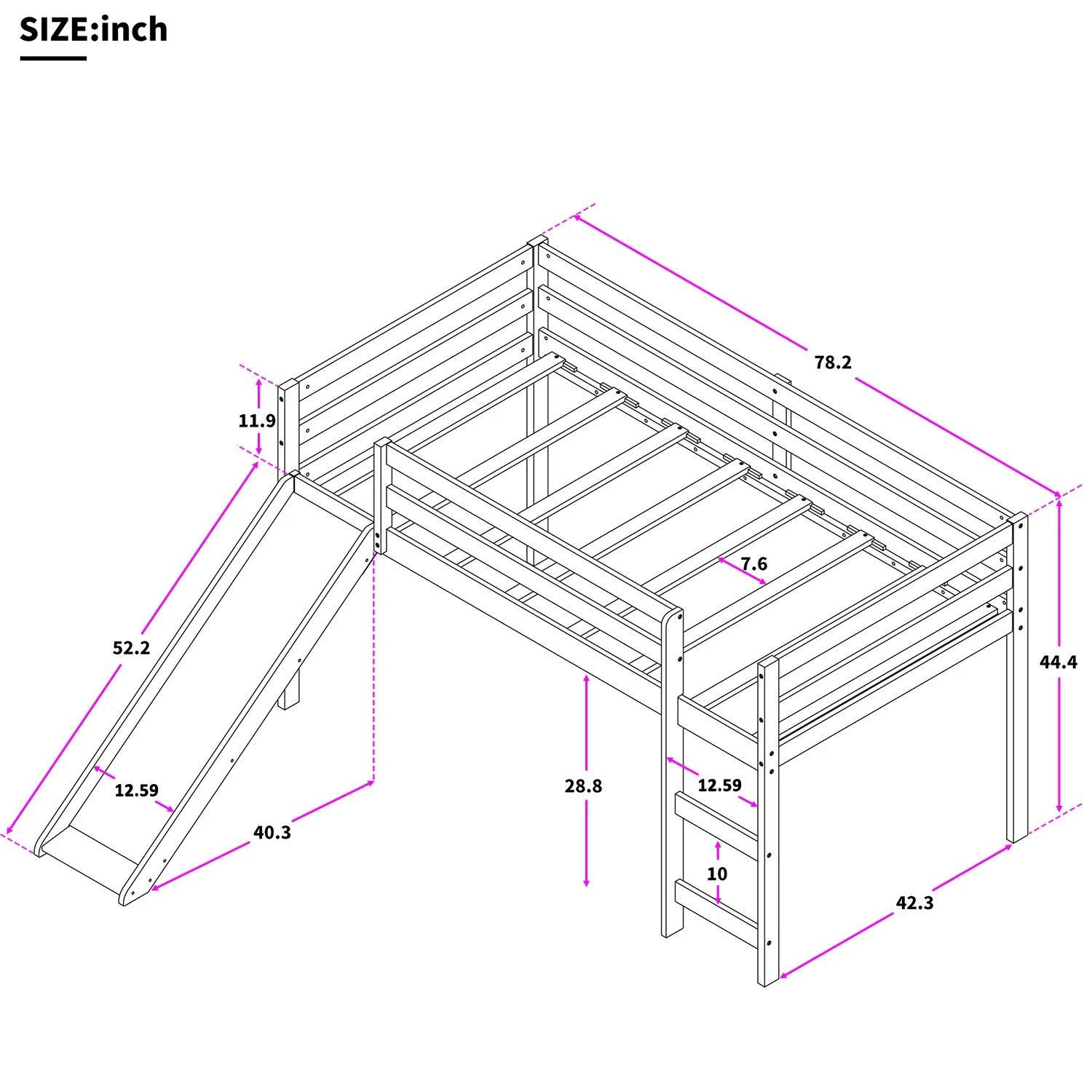 Brown Low Loft Bed With Slide By Homeroots - Image 9