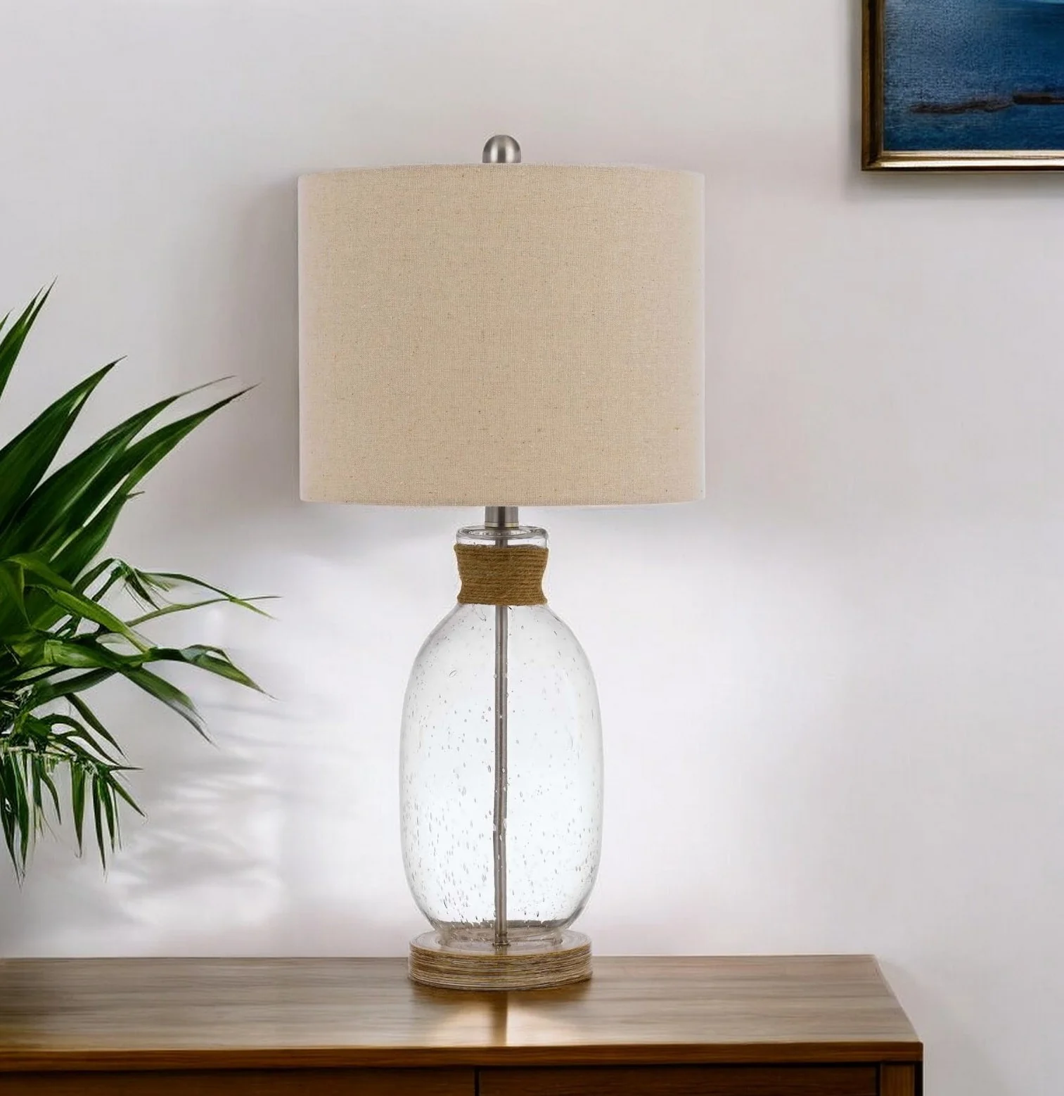 Brown Mason Jar Table Lamp With Brown Drum Shade By Homeroots