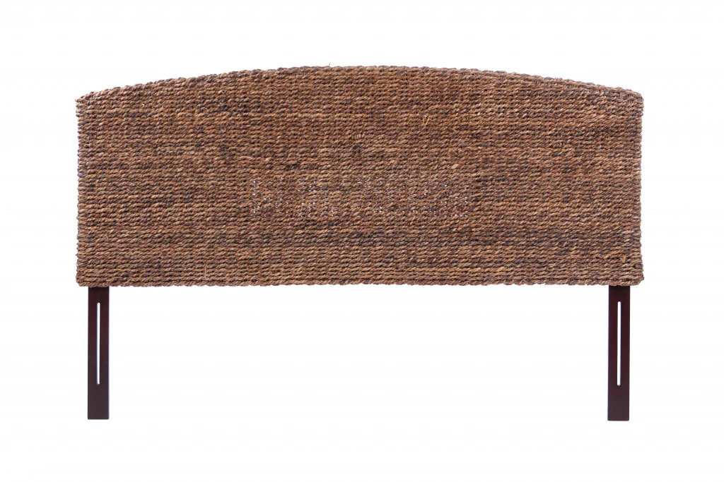Brown Natural and Rustic Woven Banana Leaf Curved Queen Size Headboard By Homeroots