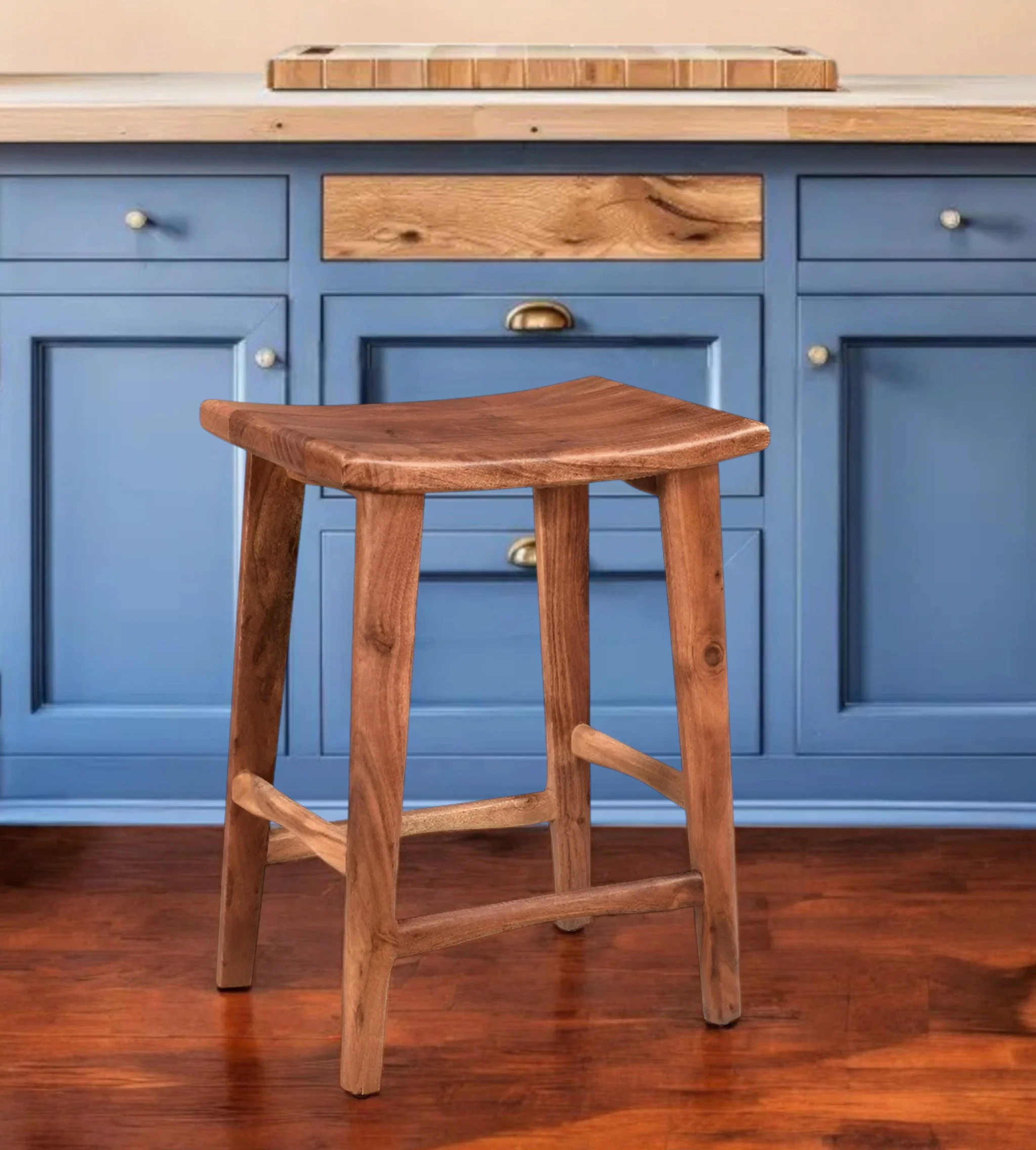 Brown Solid Wood Backless Bar Chair By Homeroots