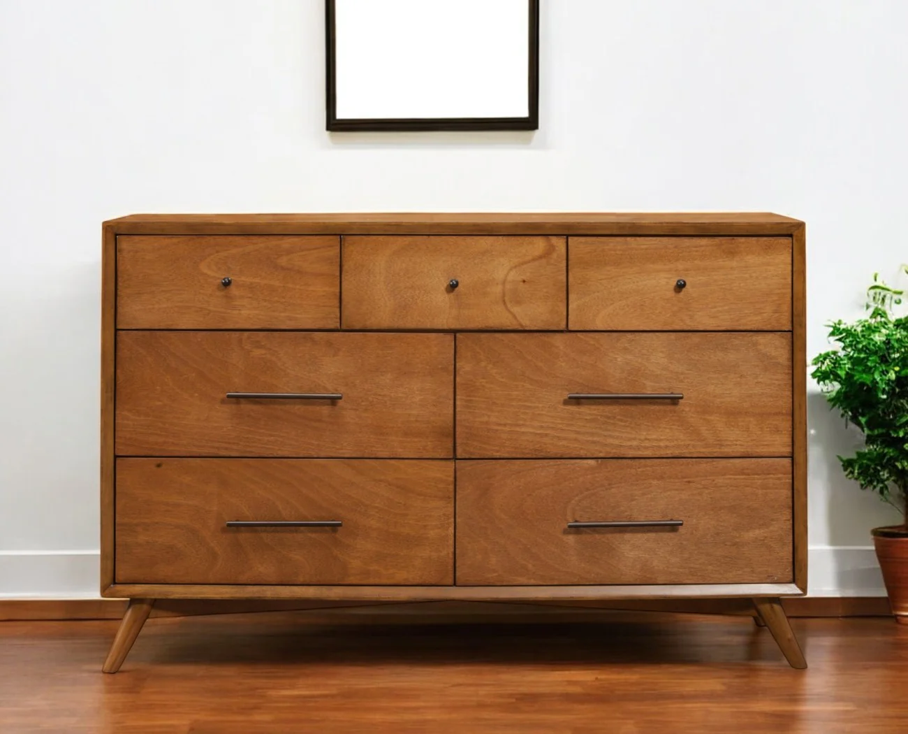 Brown Solid Wood Seven Drawer Double Dresser By Homeroots
