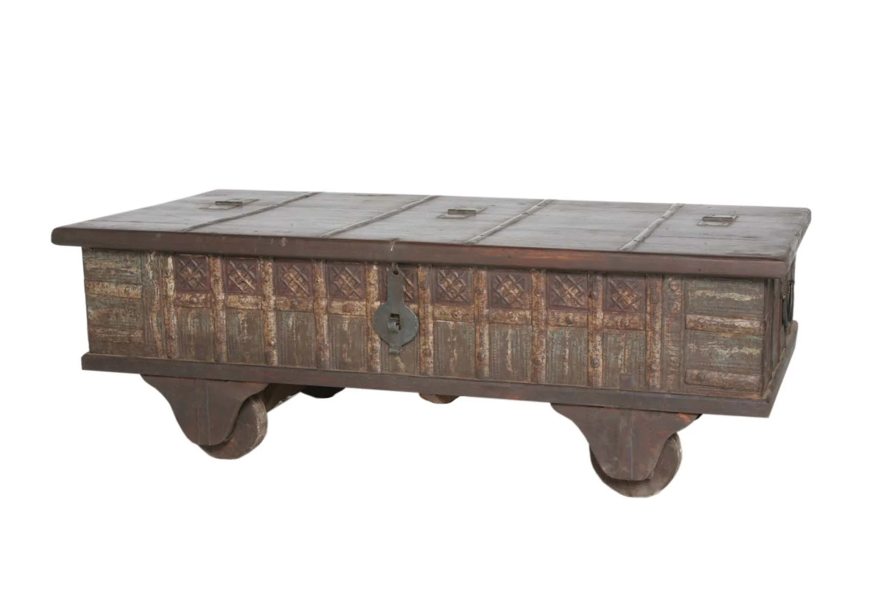 Brown Wheel Antique Coffee Table By Homeroots