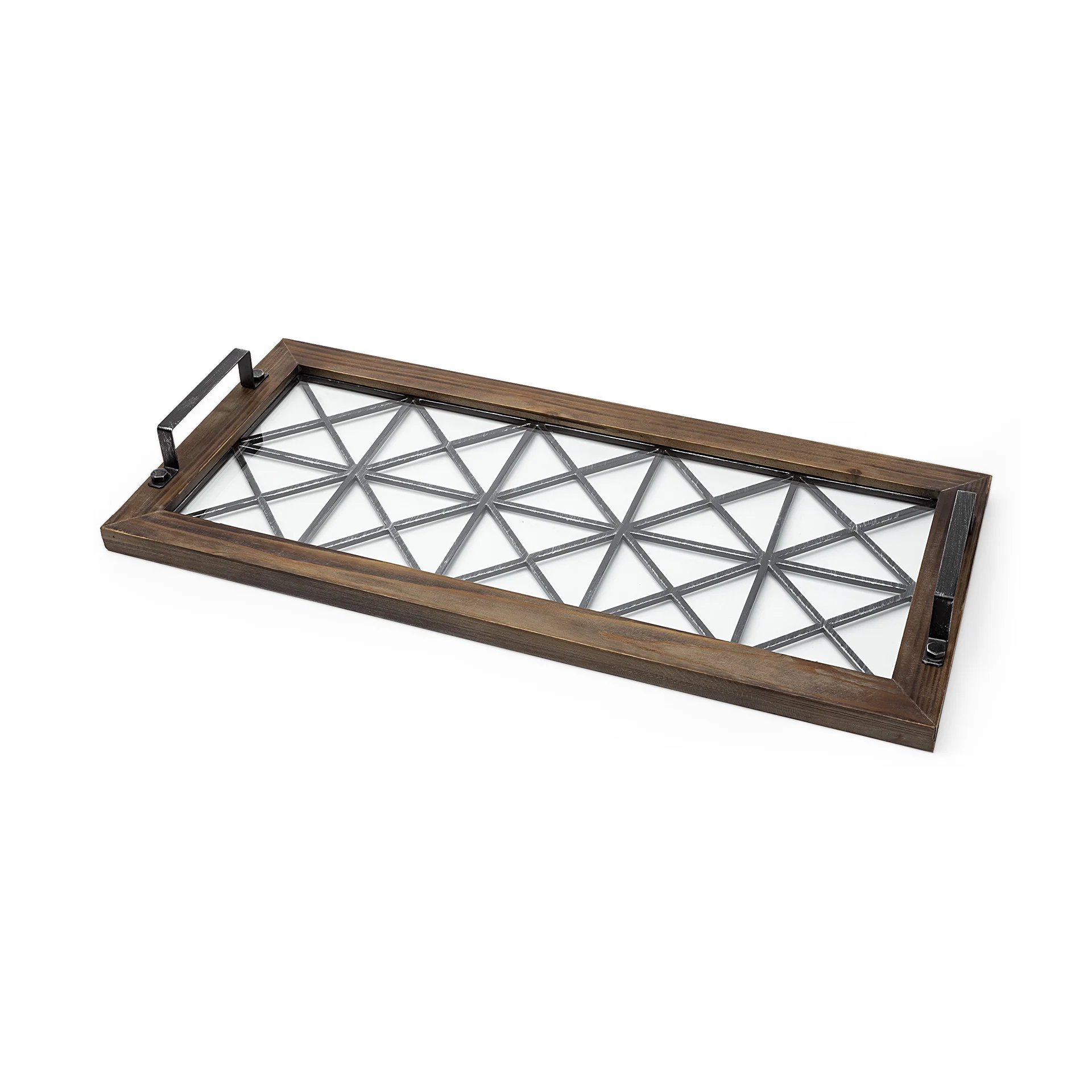 Brown Wood With Geometrically Metal Frame And Glass Bottom Tray By Homeroots