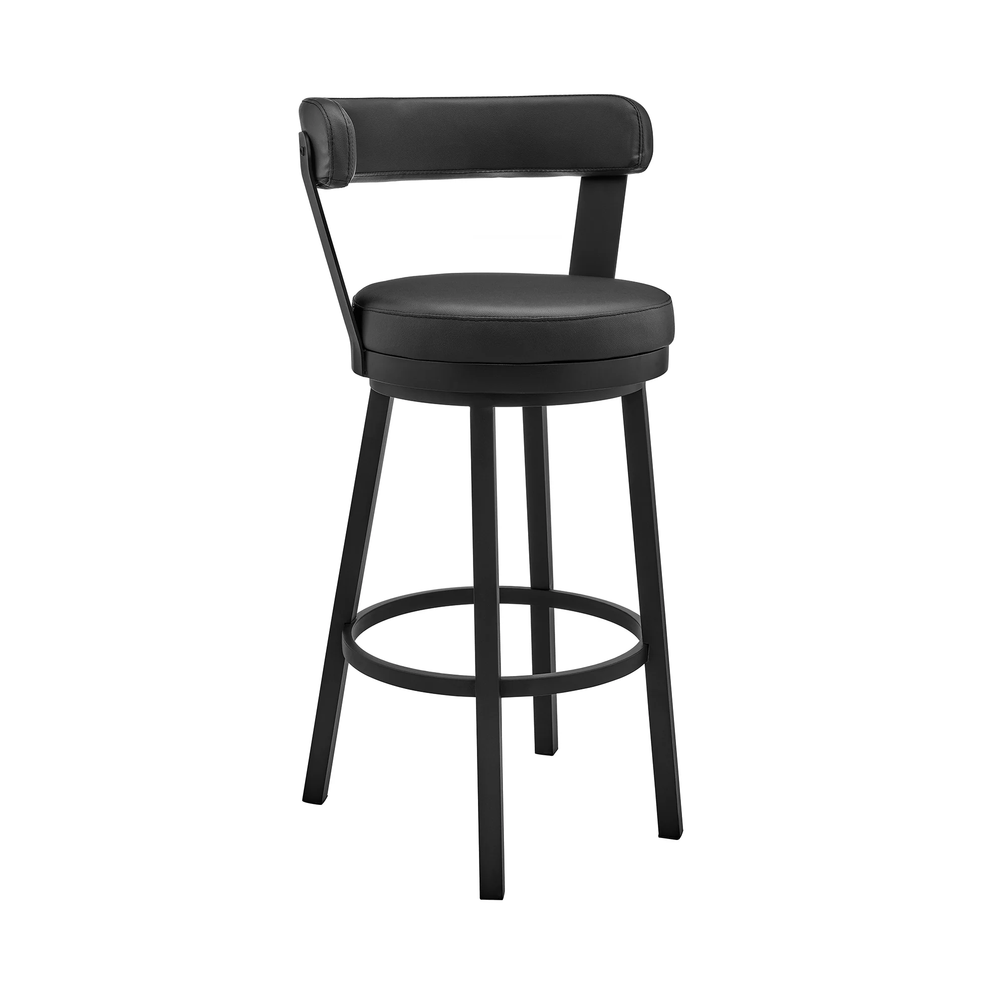 Bryant 26" Counter Height Swivel Bar Stool in Black Finish and Black Faux Leather By Armen Living - Image 2