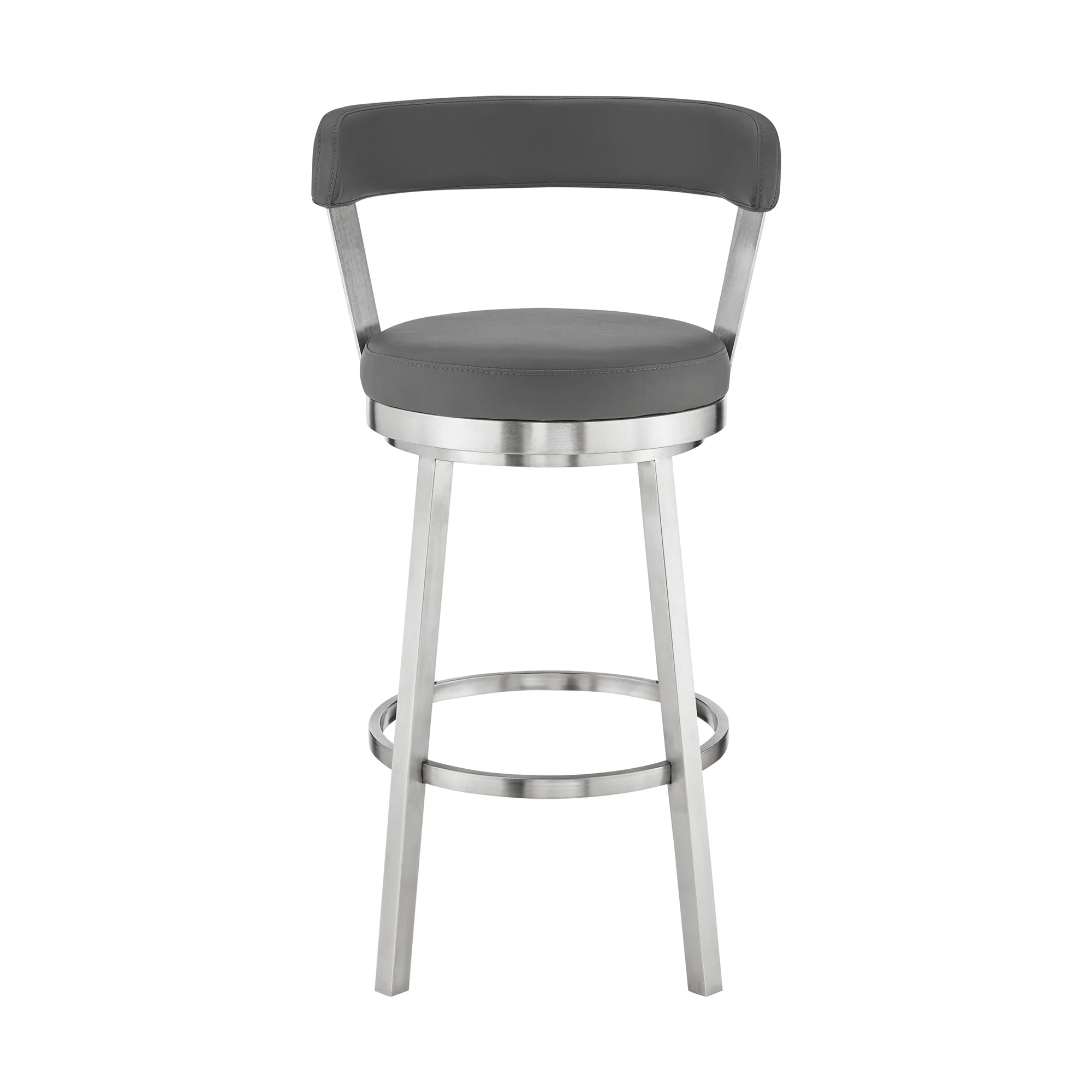 Bryant 26" Counter Height Swivel Bar Stool in Brushed Stainless Steel Finish and Gray Faux Leather By Armen Living - Image 3