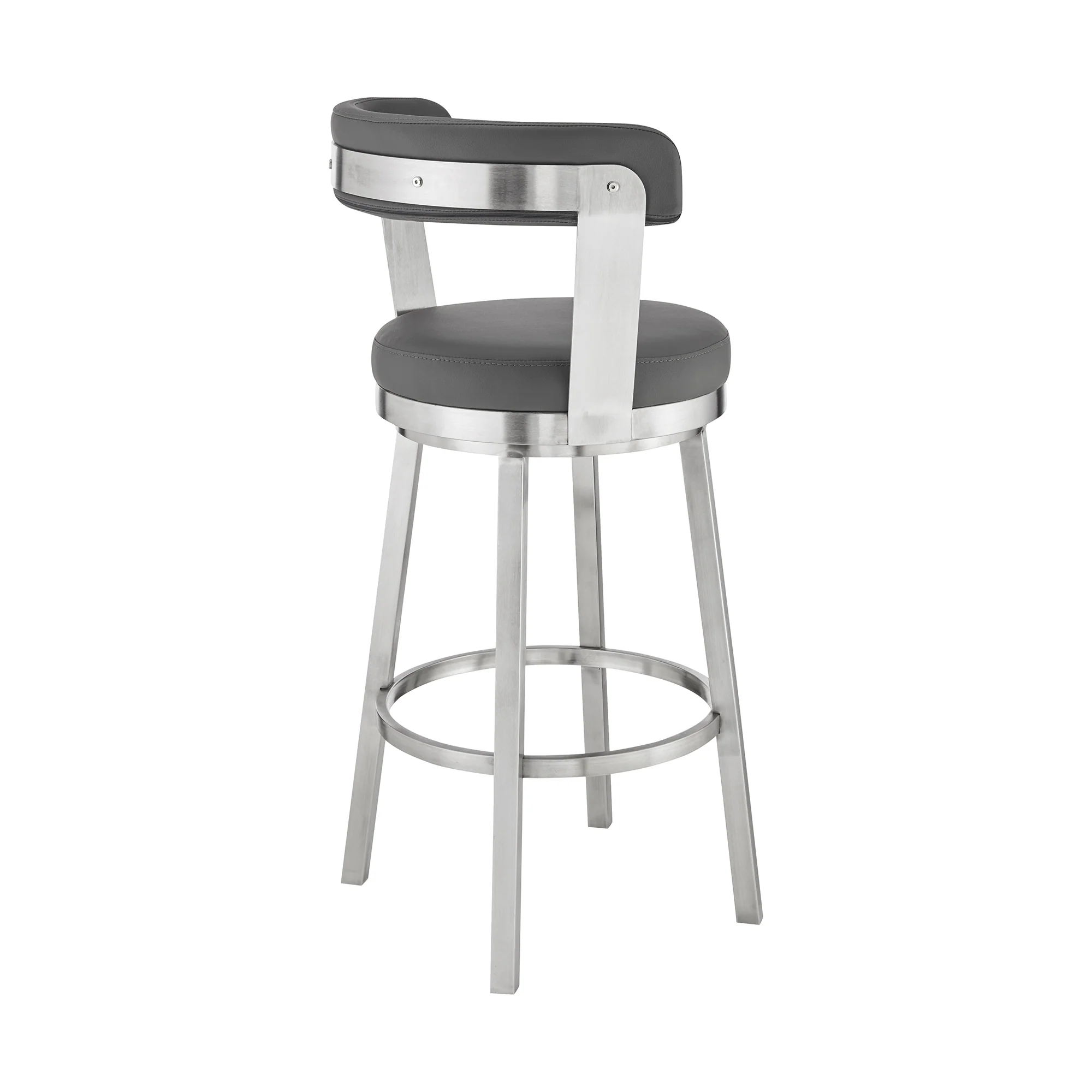 Bryant 26" Counter Height Swivel Bar Stool in Brushed Stainless Steel Finish and Gray Faux Leather By Armen Living - Image 5