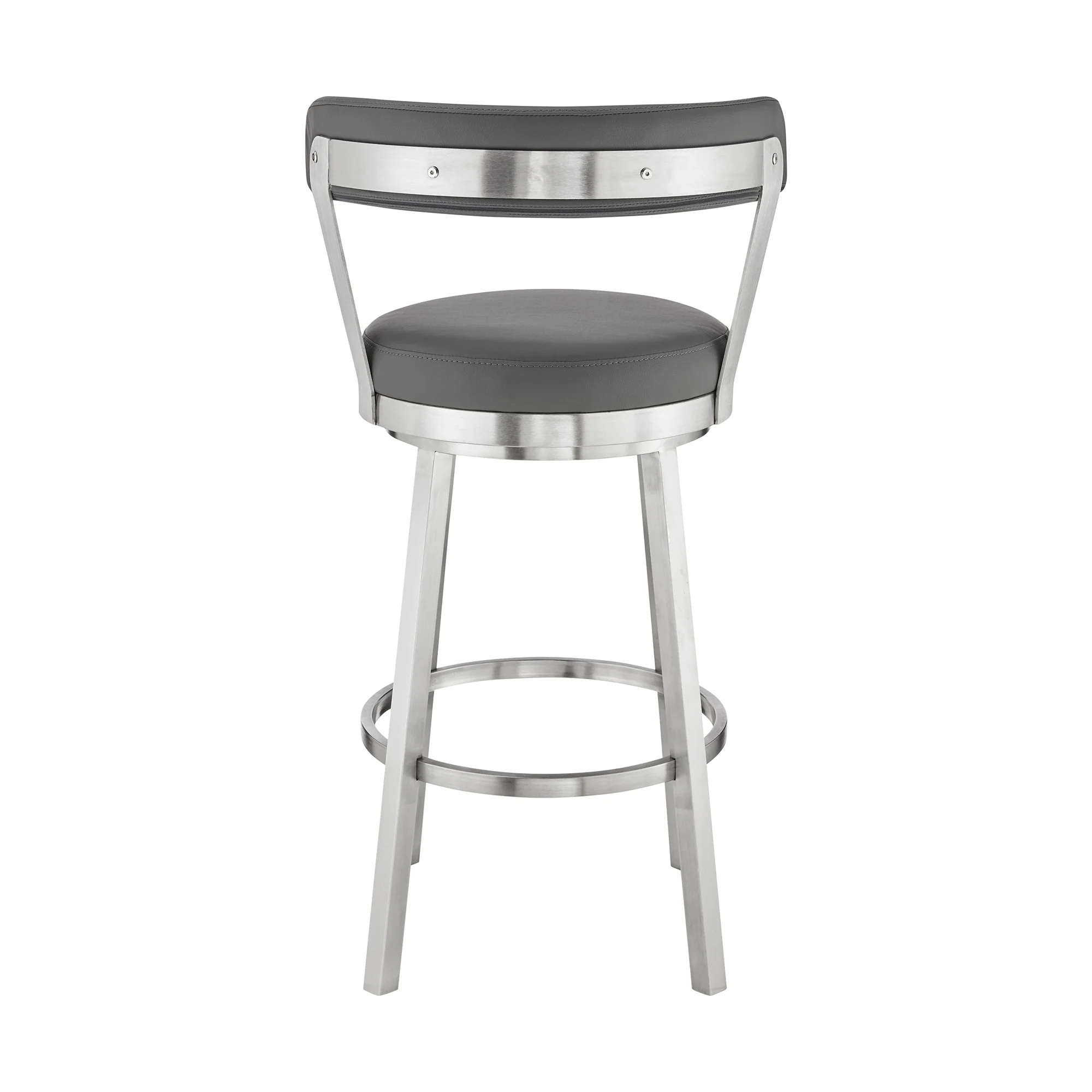 Bryant 26" Counter Height Swivel Bar Stool in Brushed Stainless Steel Finish and Gray Faux Leather By Armen Living - Image 6
