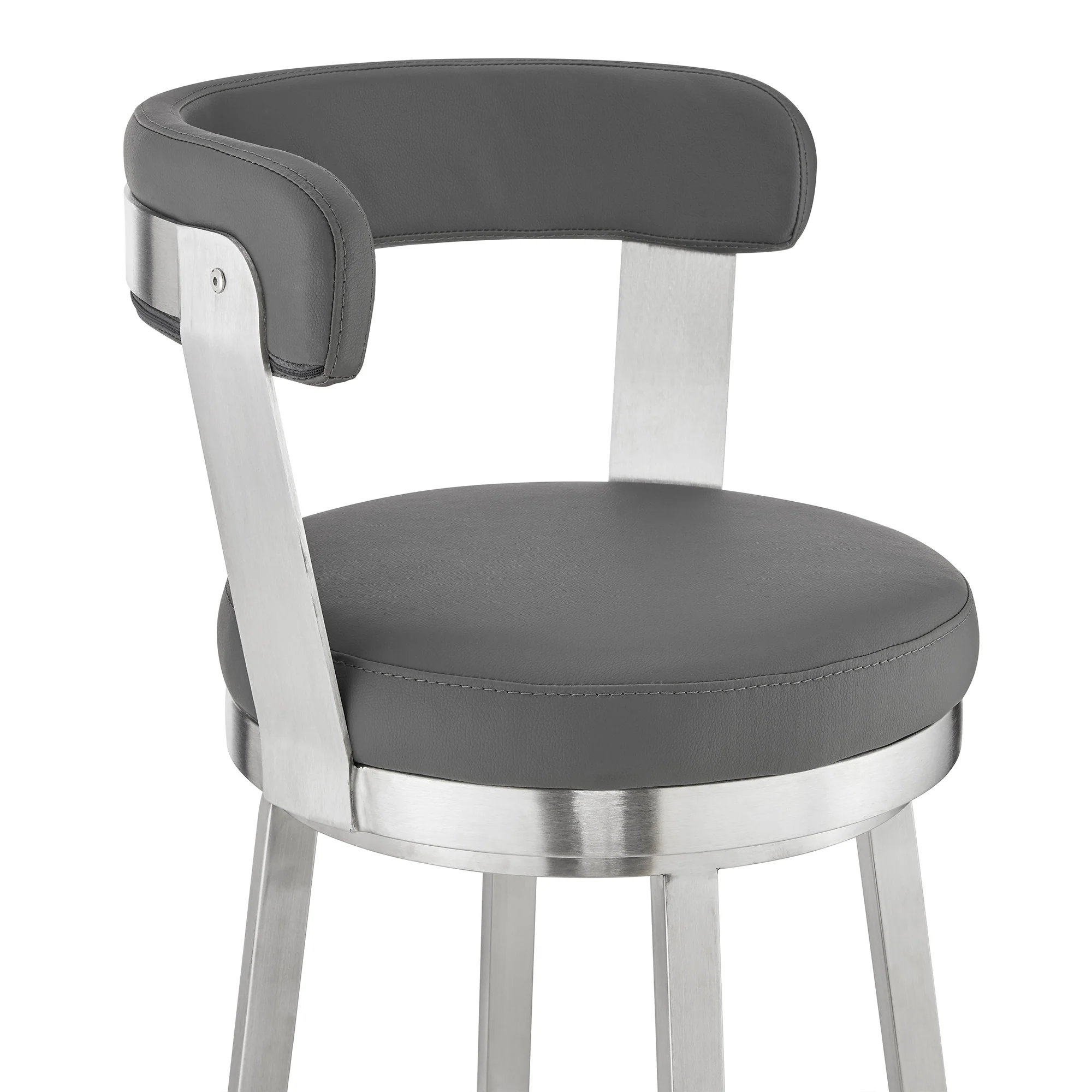 Bryant 26" Counter Height Swivel Bar Stool in Brushed Stainless Steel Finish and Gray Faux Leather By Armen Living - Image 7