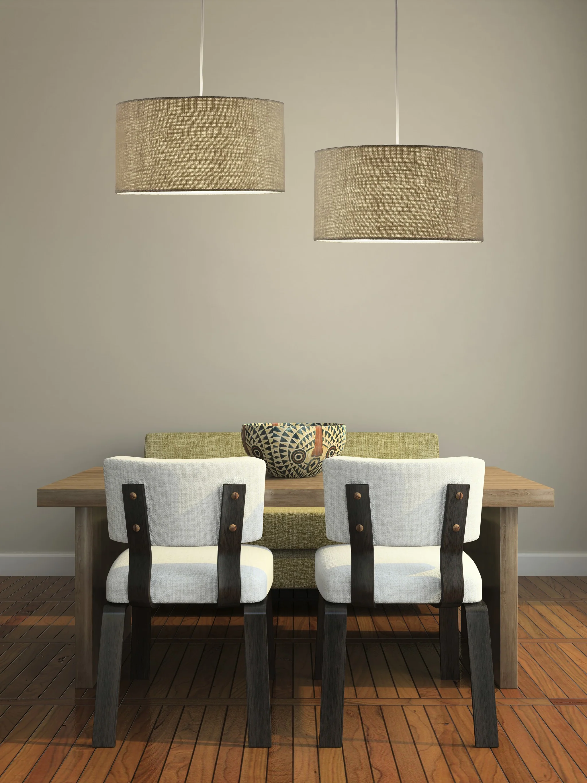 Burlap Fabric Light Brown Electric Drum Pendant Lamp By Homeroots