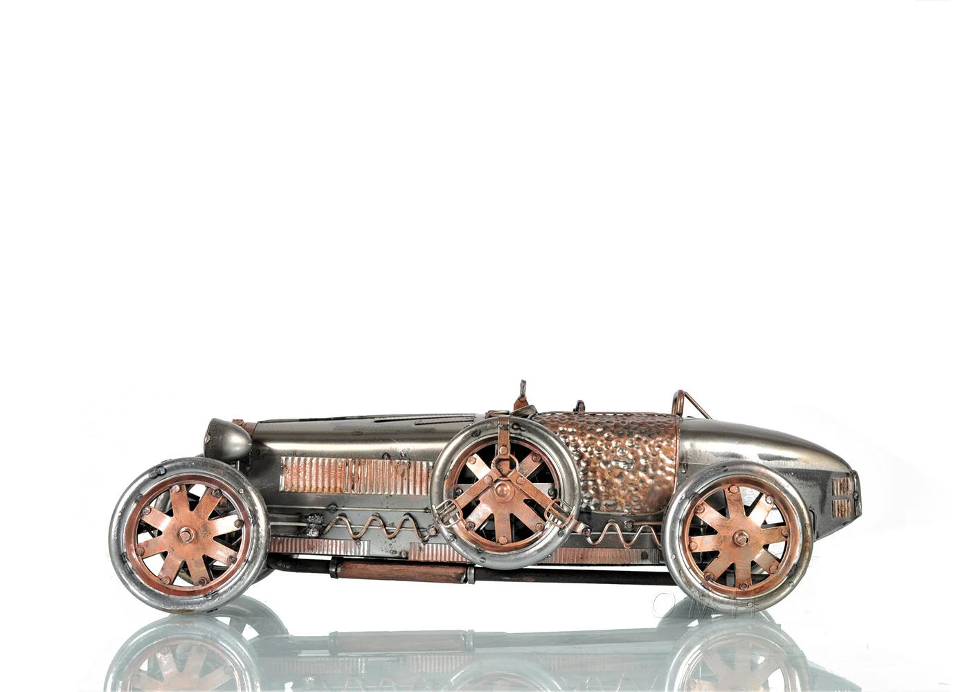 c1924 Bugatti Bronze and Silver Racecar Model Sculpture By Homeroots
